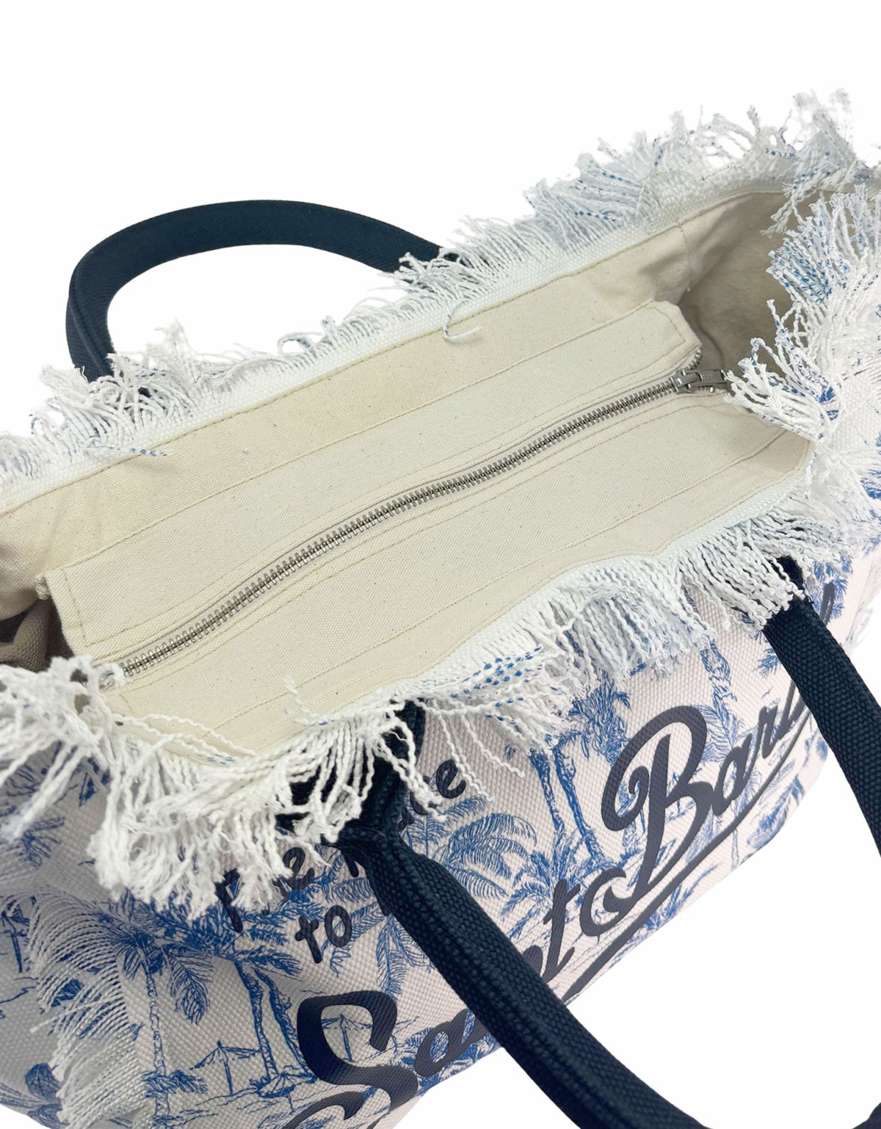MC2 Saint Barth Blue cotton canvas vanity tote bag with toile de jouy print