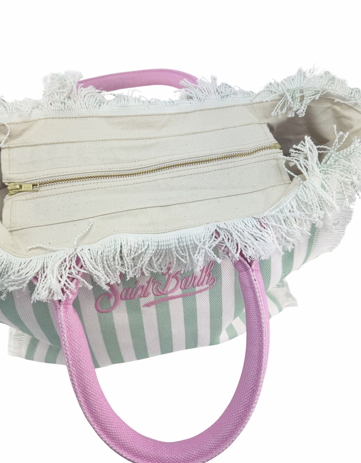 MC2 Saint Barth Cotton canvas vanity tote bag with green striped print
