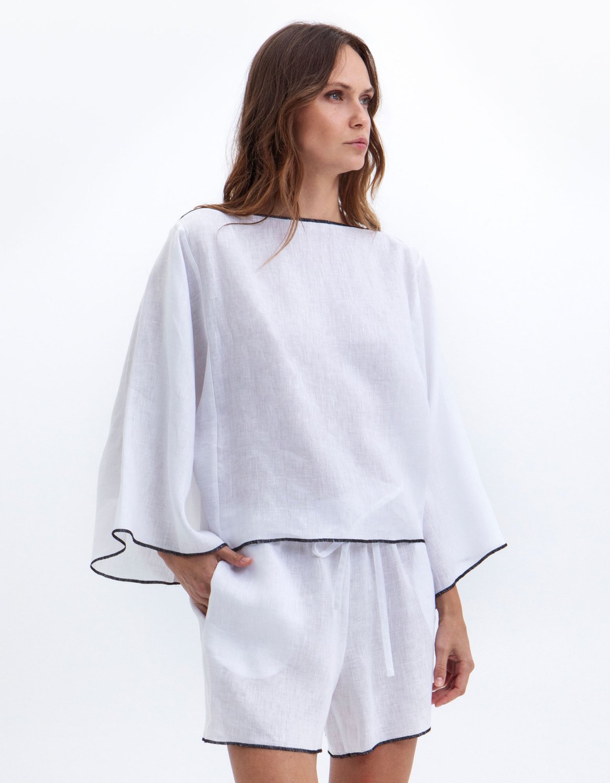 Greek Archaic Kori Interlock stich blouse white –black