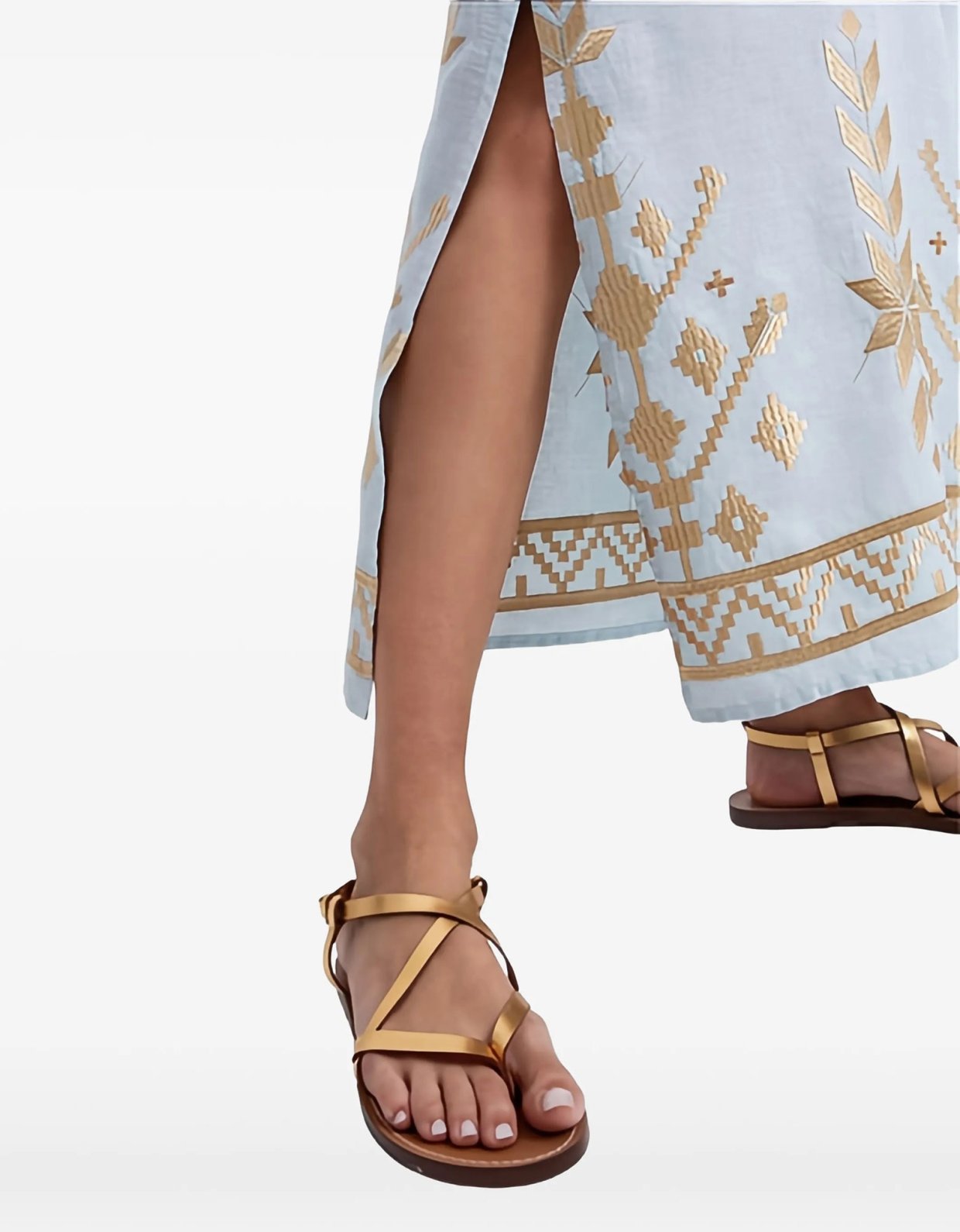 Greek Archaic Kori Ios long linen dress ciel-gold