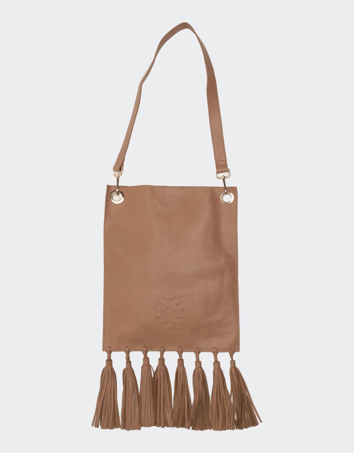 Peace and Chaos Karma tassel tote bag clay brown