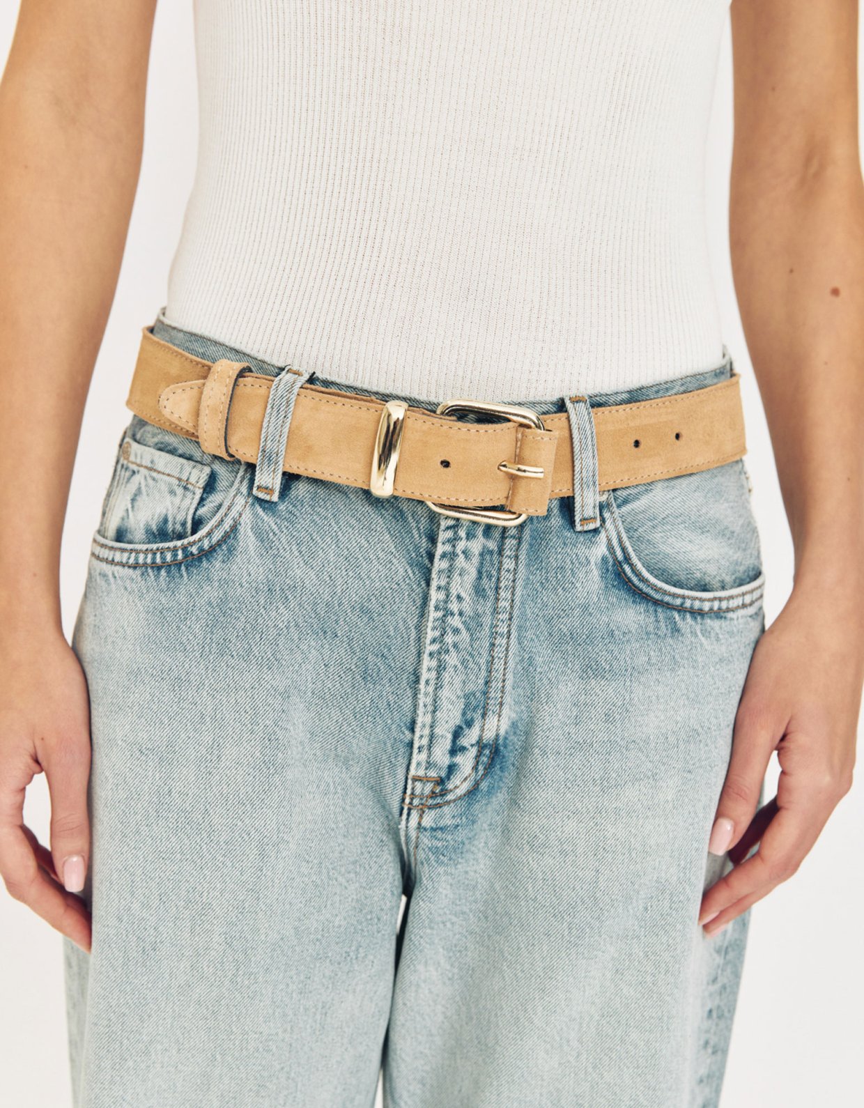 Leather Twist Pastel belt beige suede