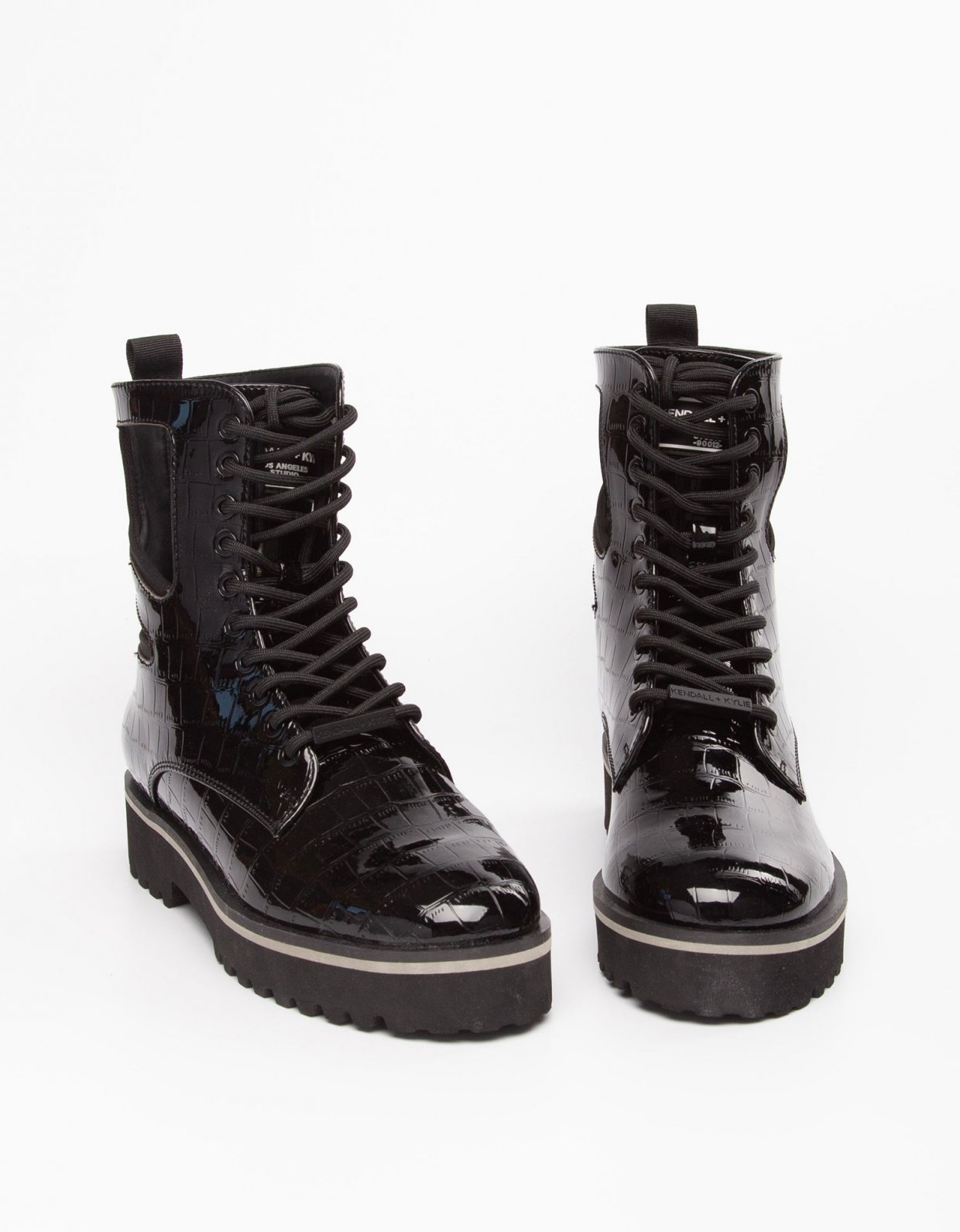 Kendall + Kylie Langmore black croco vinyl boots