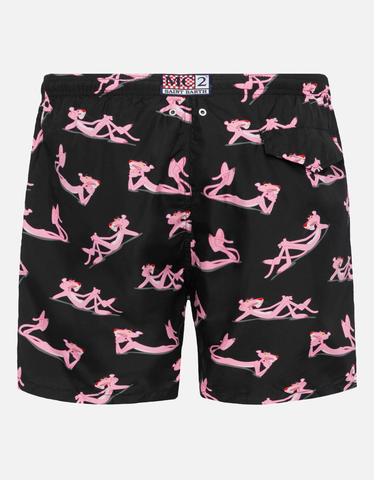 MC2 Saint Barth Lightweight fabric swim shorts lighting with the Pink Panther print