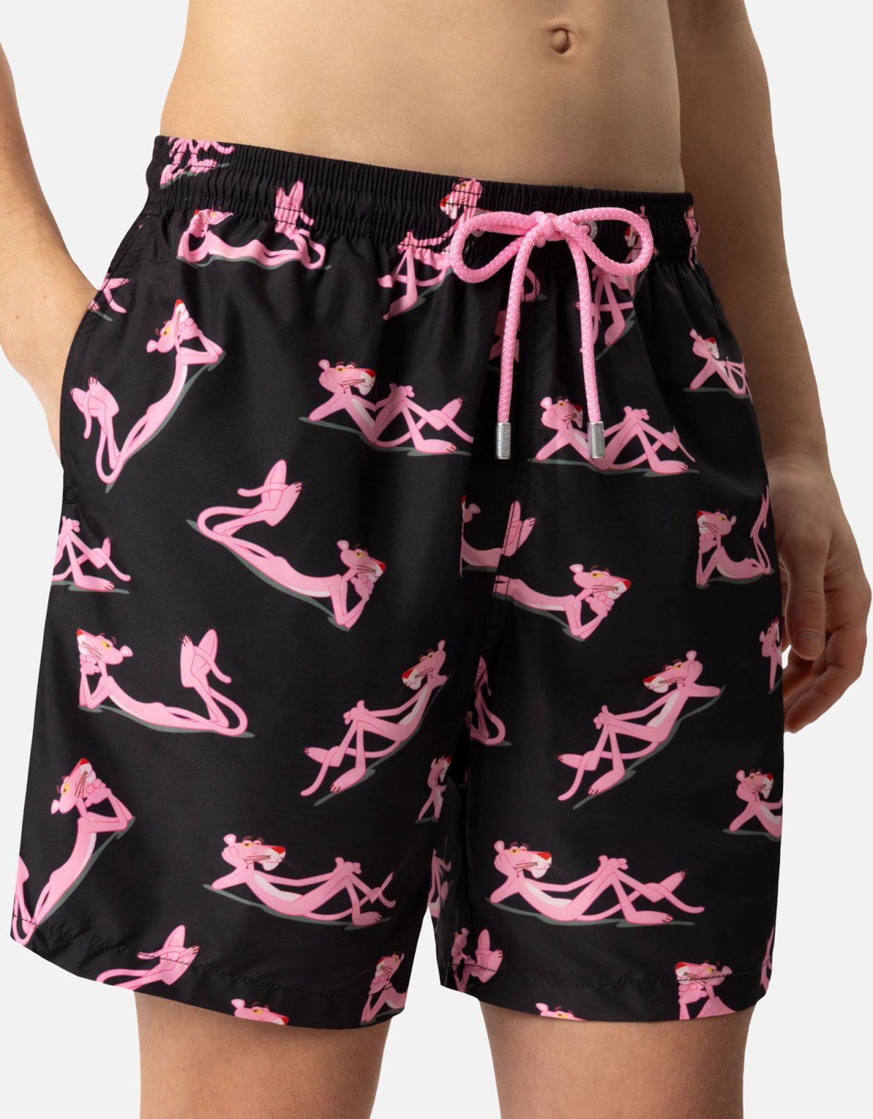 MC2 Saint Barth Lightweight fabric swim shorts lighting with the Pink Panther print