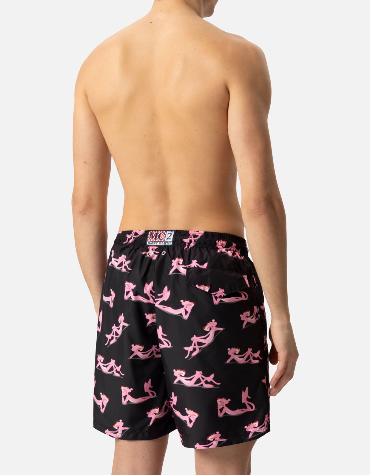 MC2 Saint Barth Lightweight fabric swim shorts lighting with the Pink Panther print