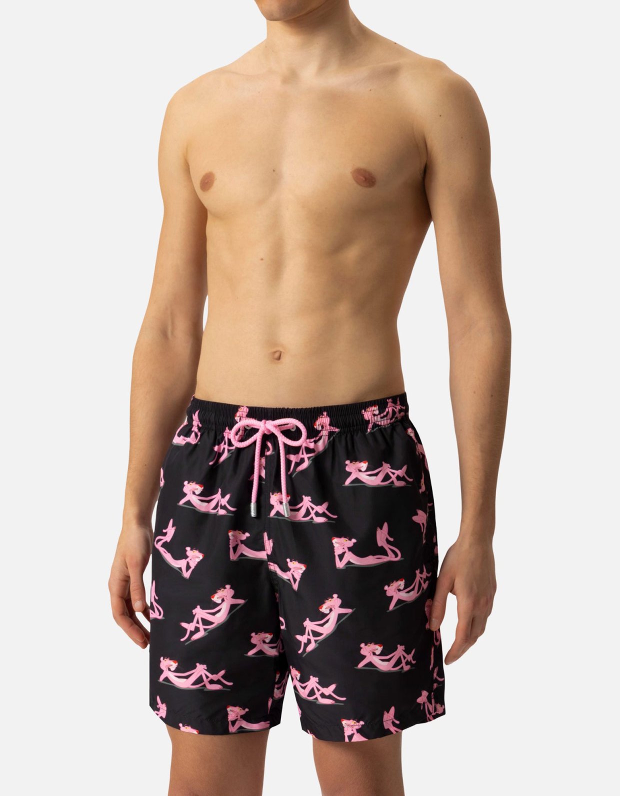 MC2 Saint Barth Lightweight fabric swim shorts lighting with the Pink Panther print