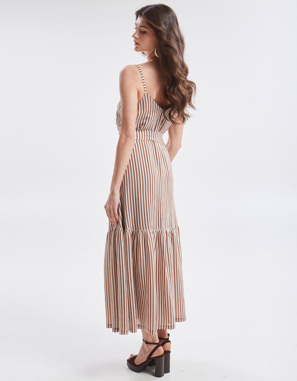 Ananke Clothing Liora stripped dress brown