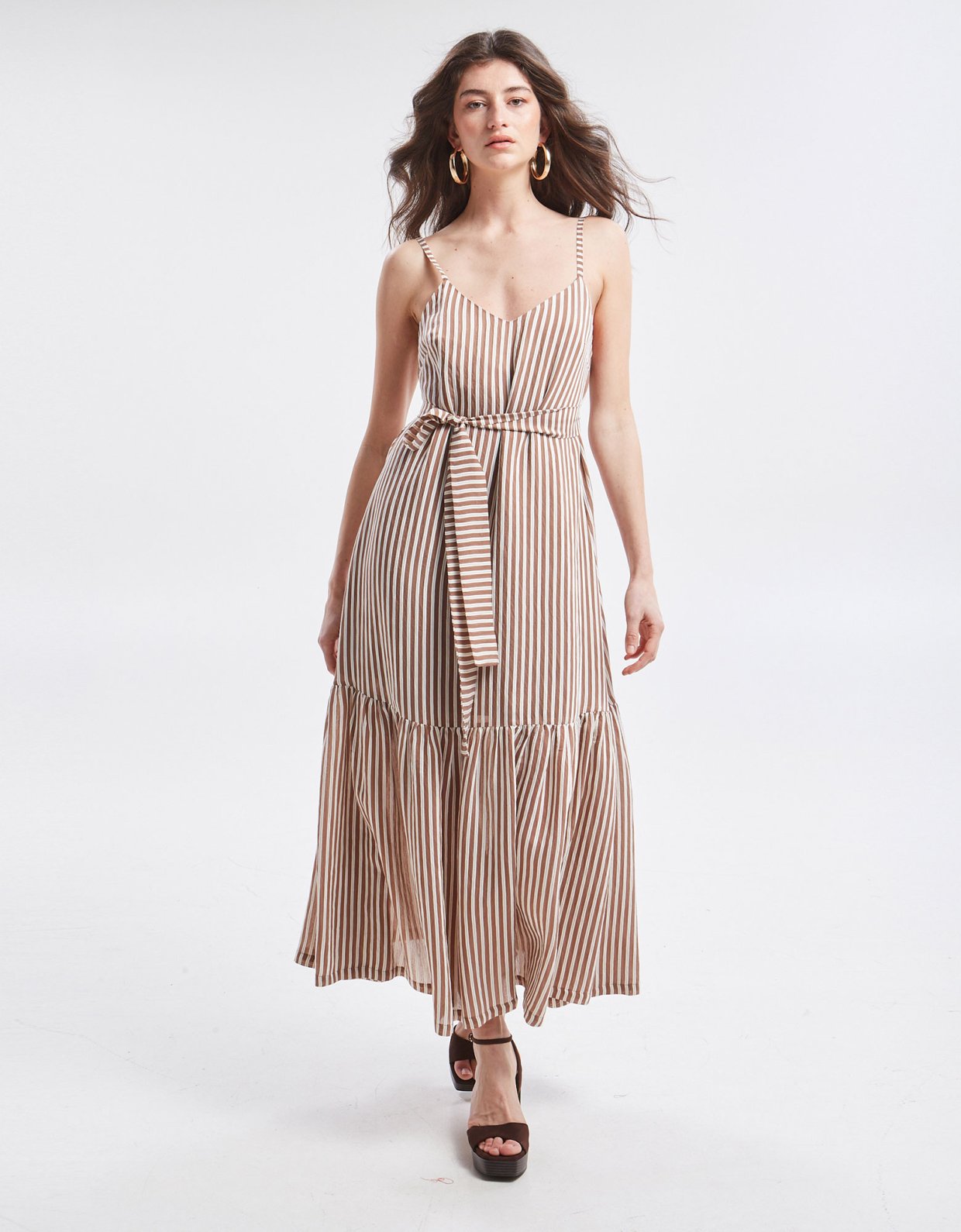 Ananke Clothing Liora stripped dress brown