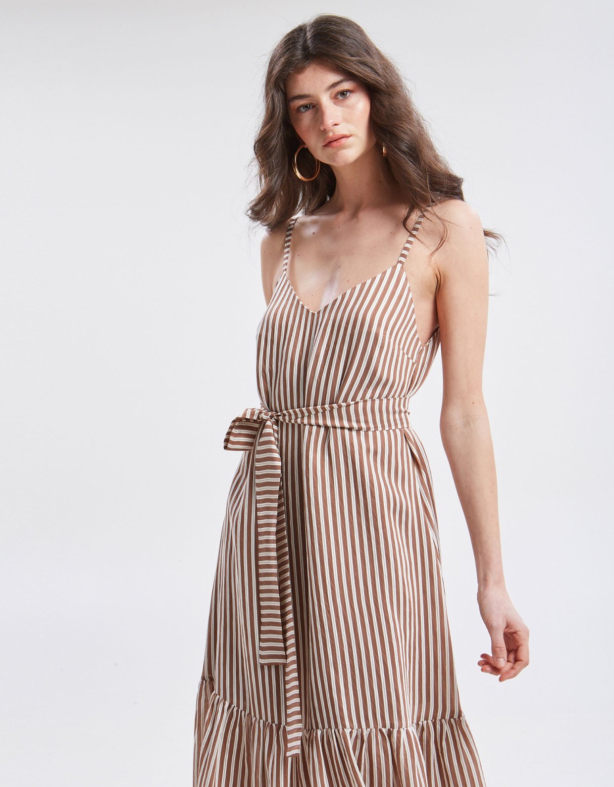 Ananke Clothing Liora stripped dress brown
