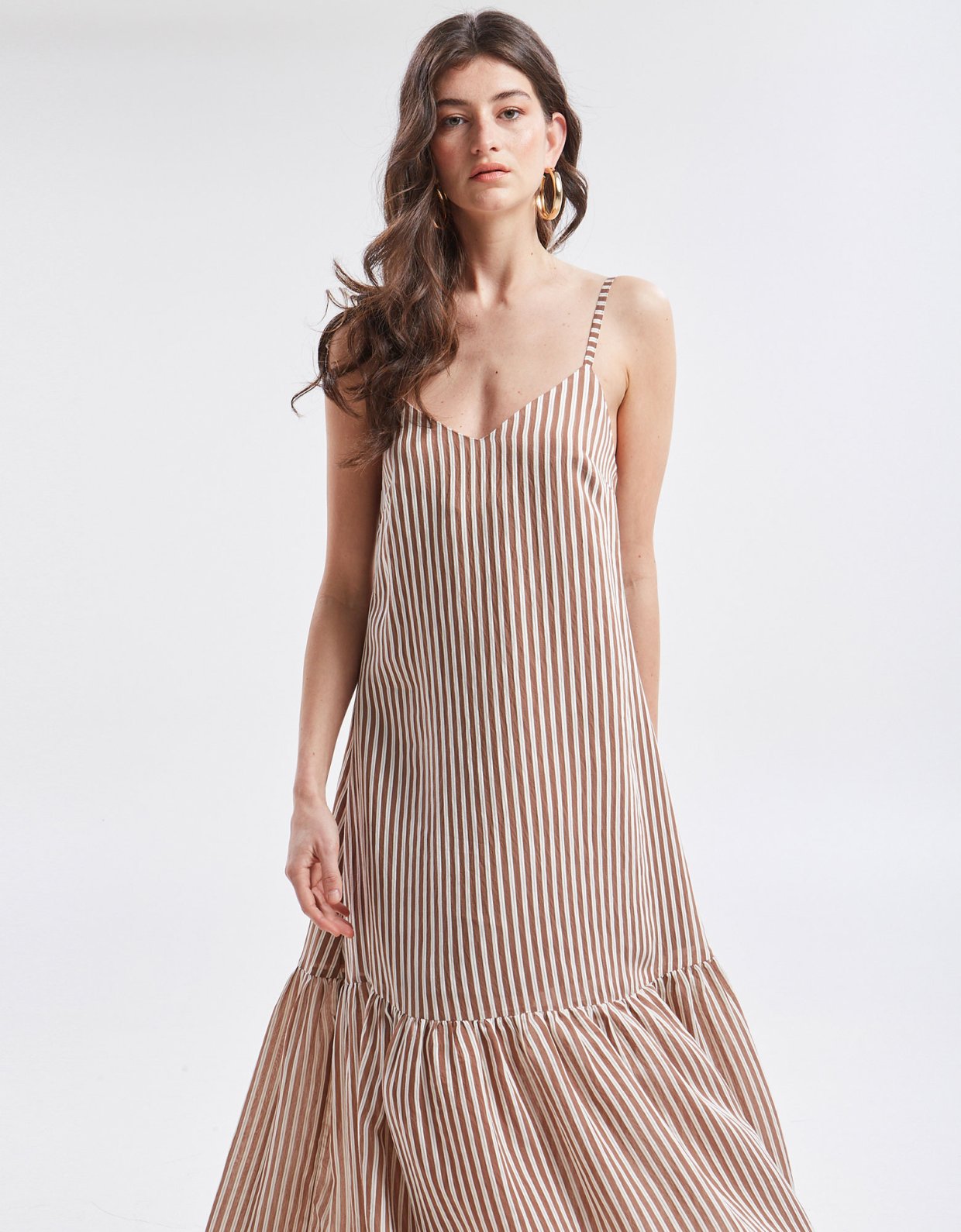 Ananke Clothing Liora stripped dress brown