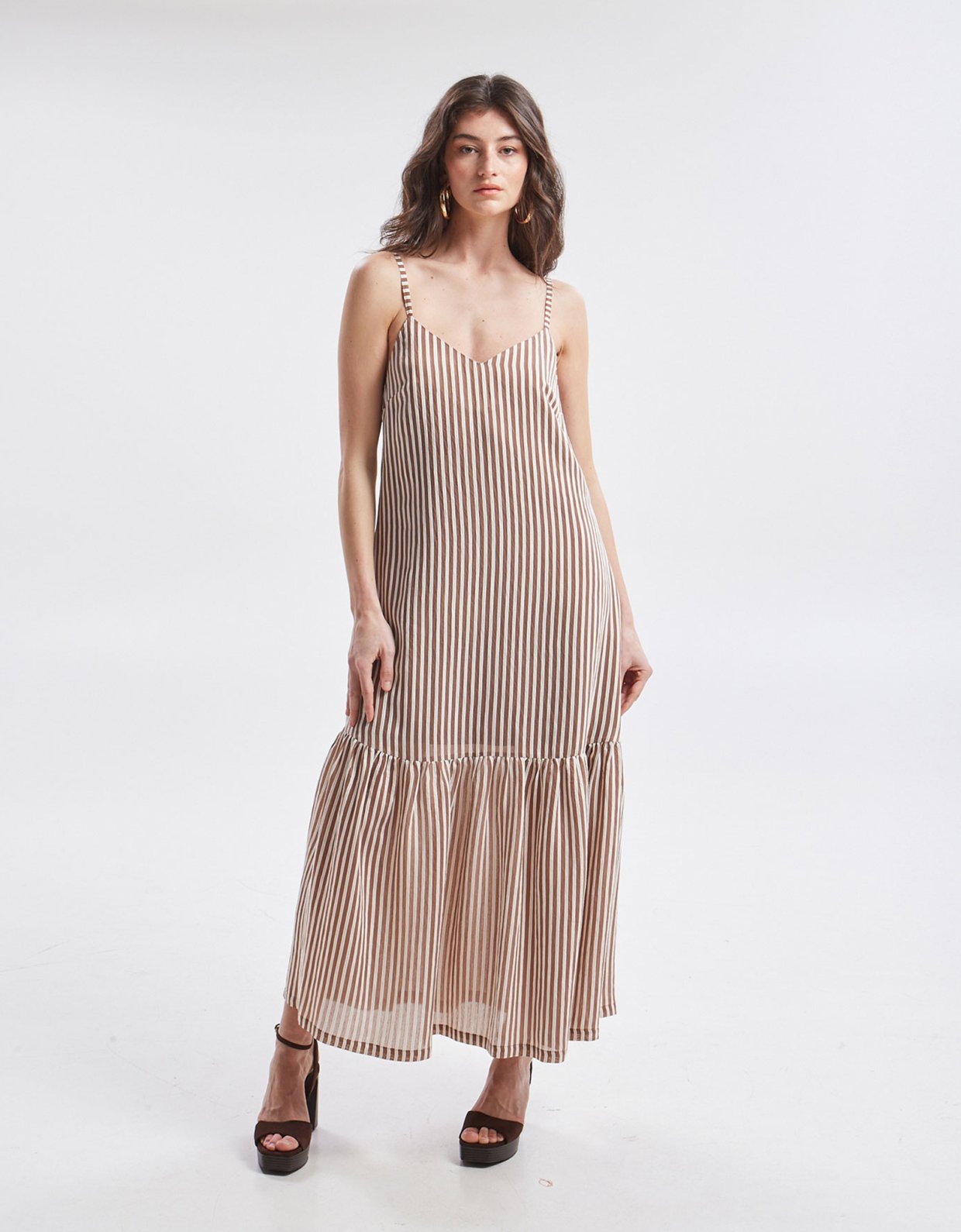 Ananke Clothing Liora stripped dress brown