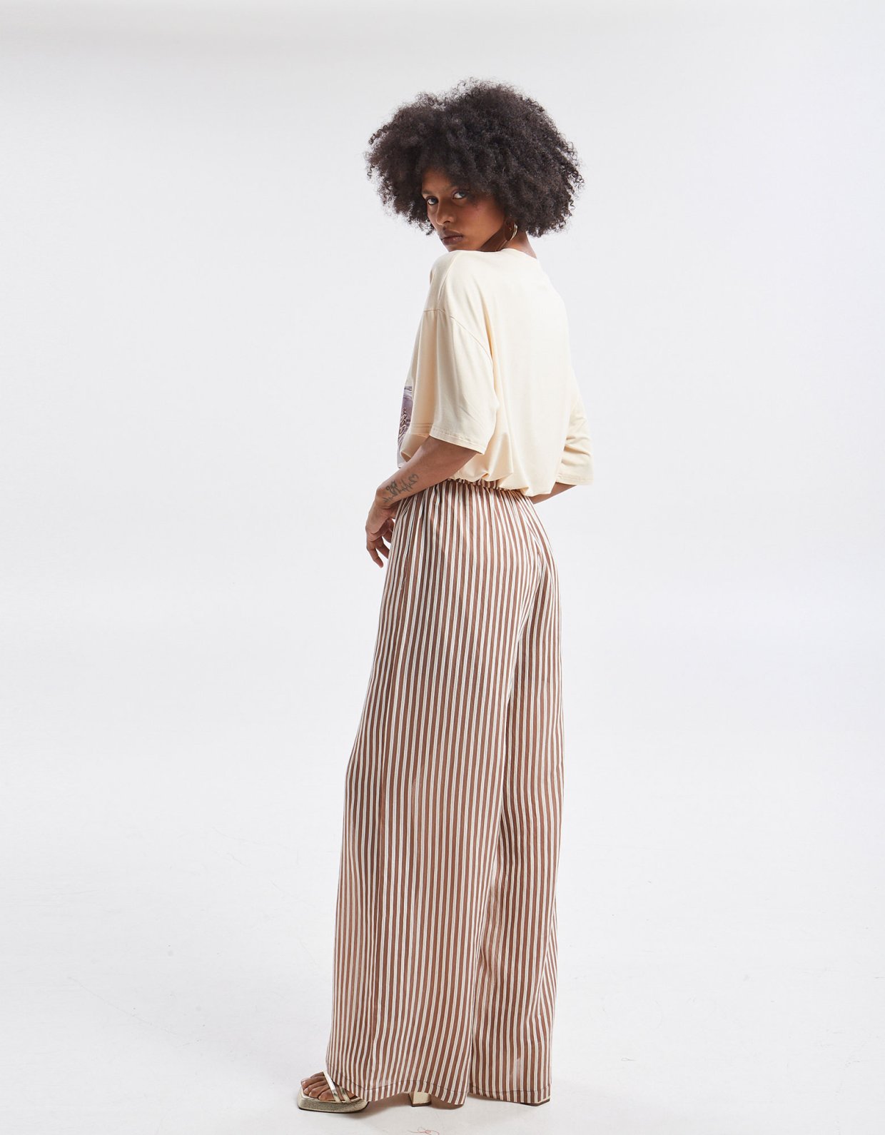 Ananke Clothing Liora stripped pants brown