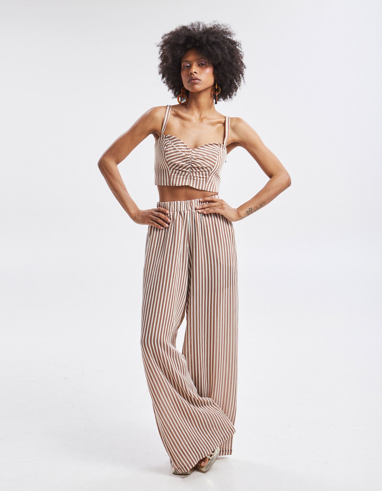 Ananke Clothing Liora stripped pants brown
