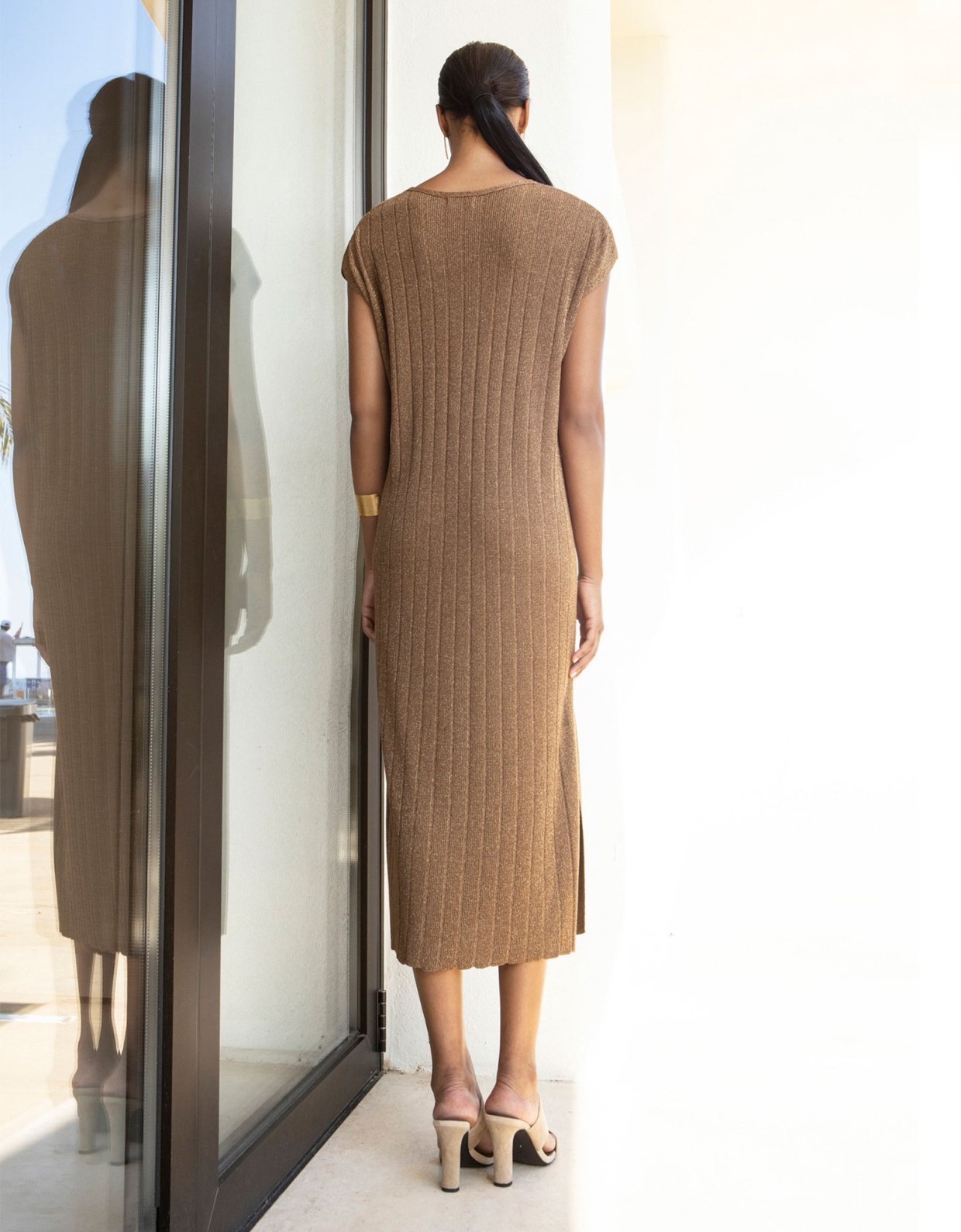 Aggel Knitwear Lurex midi knit dress bronze