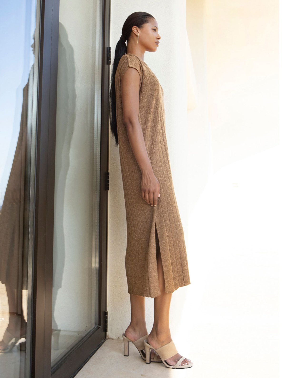 Aggel Knitwear Lurex midi knit dress bronze