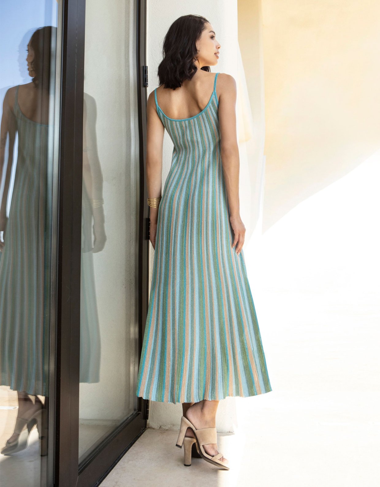 Aggel Knitwear Lurex midi knit dress teal-aloe-ciel