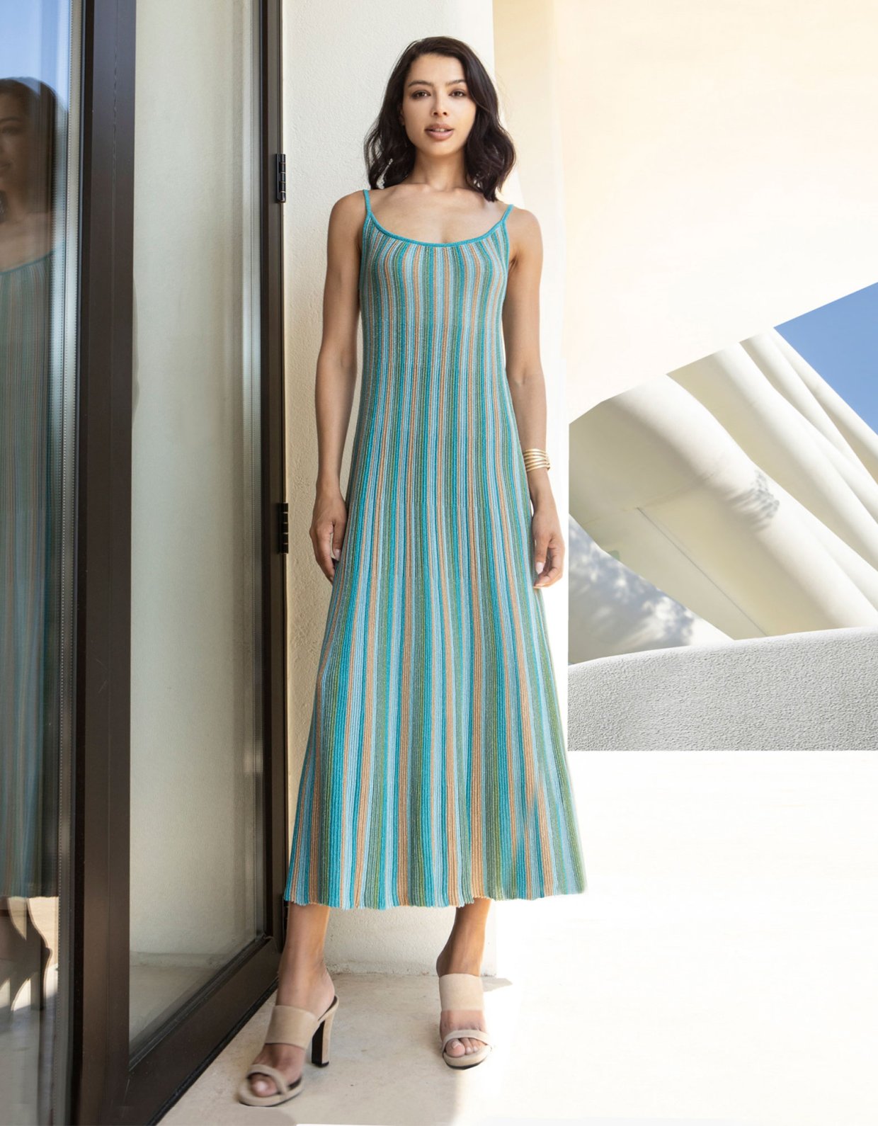 Aggel Knitwear Lurex midi knit dress teal-aloe-ciel