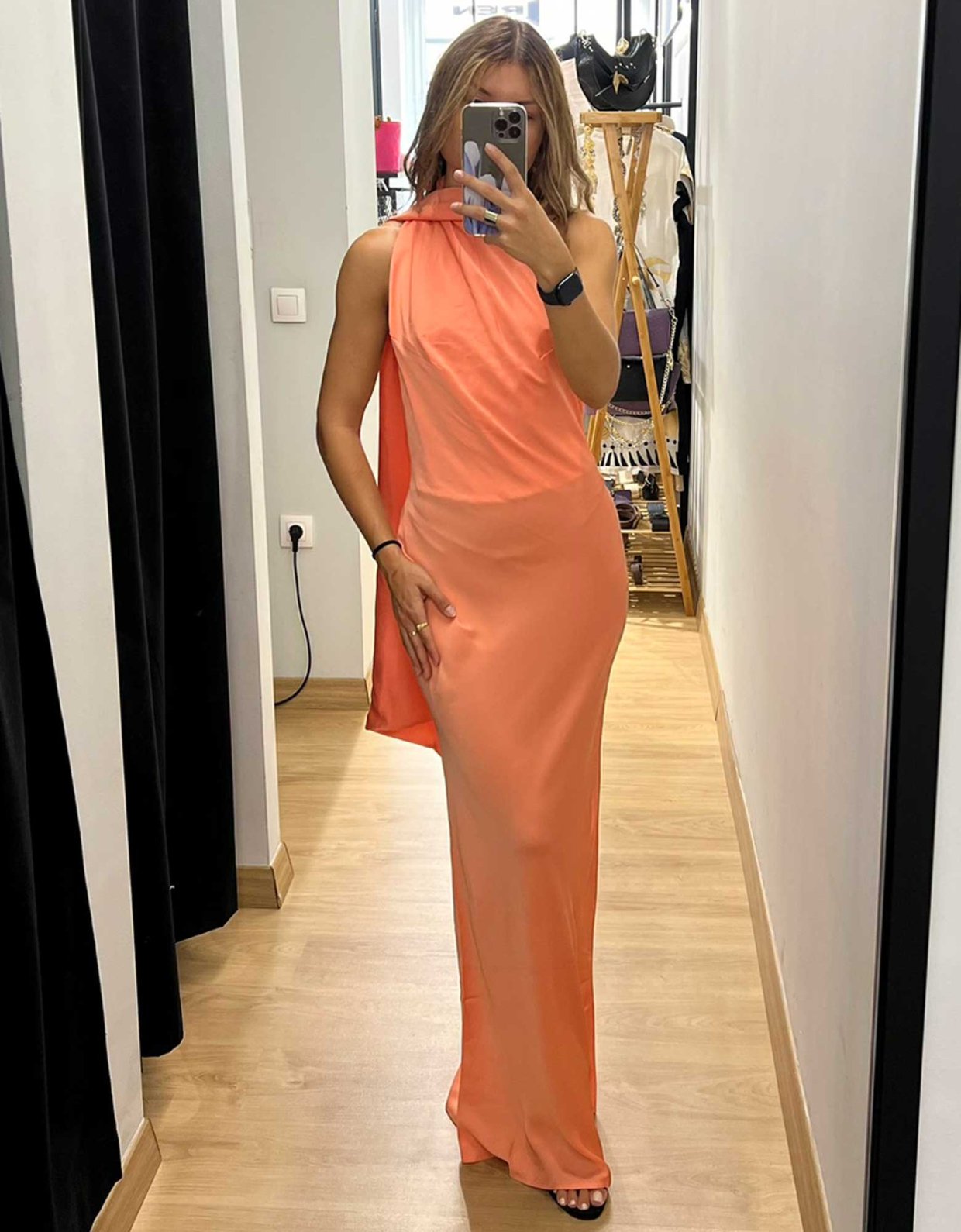 Studio 83 Maggie satin dress peach