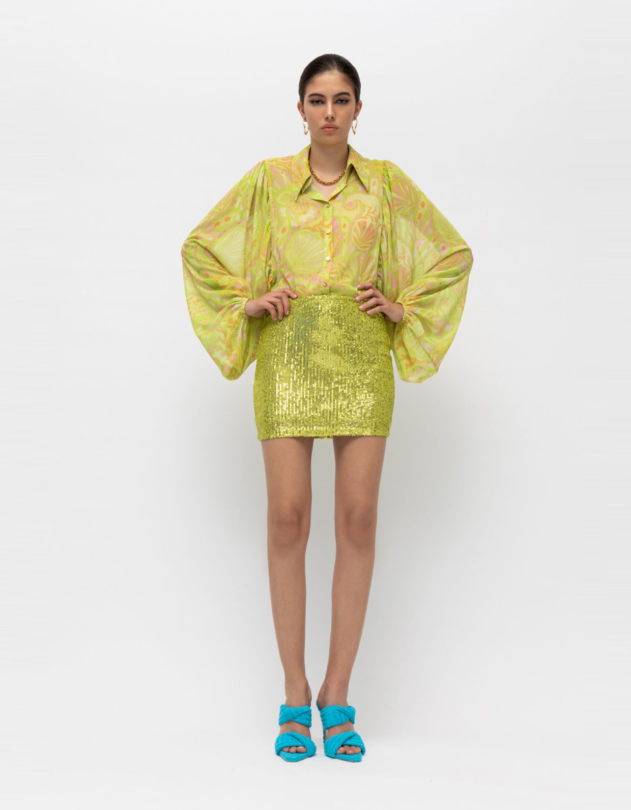 Mallory the label Khaia skirt sequin lime