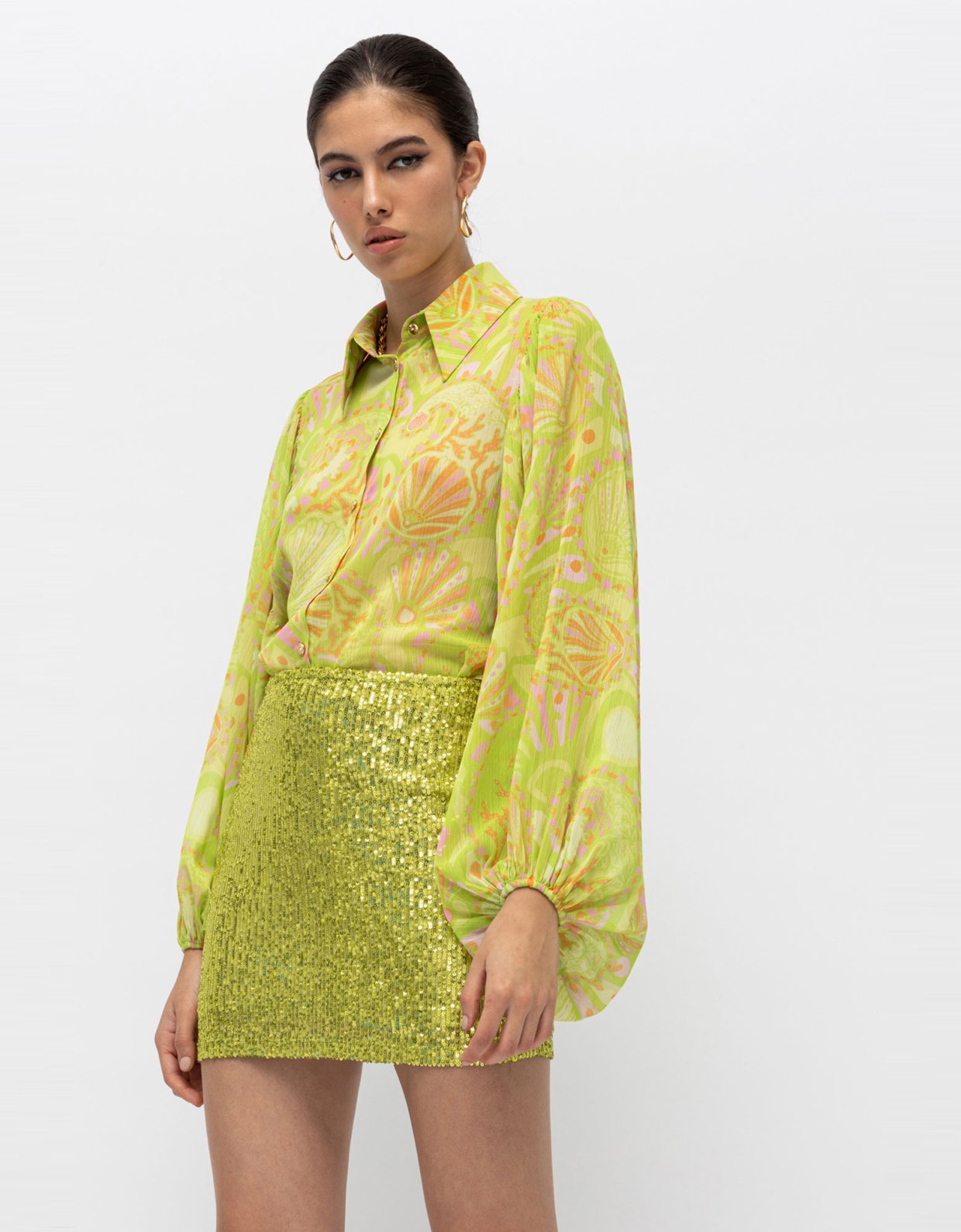 Mallory the label Khaia skirt sequin lime