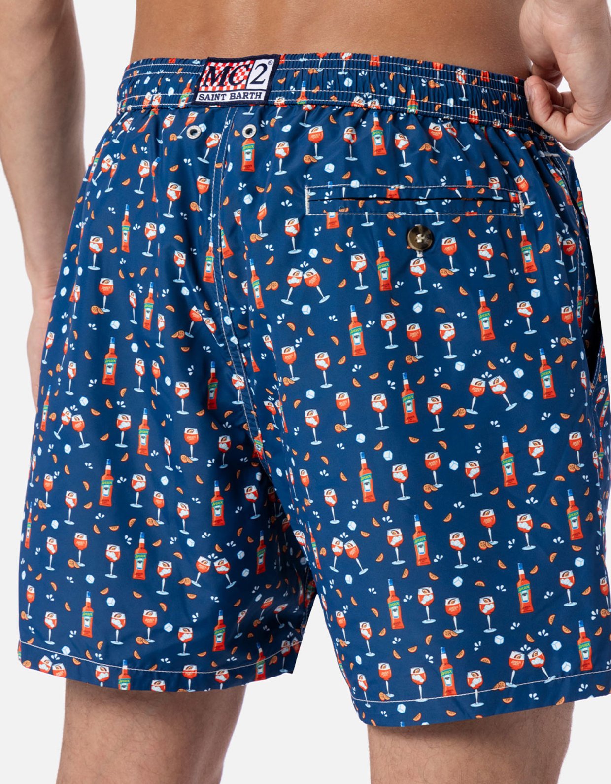 MC2 Saint Barth Man lightweight fabric swim shorts lighting micro fantasy with Aperol Spritz print