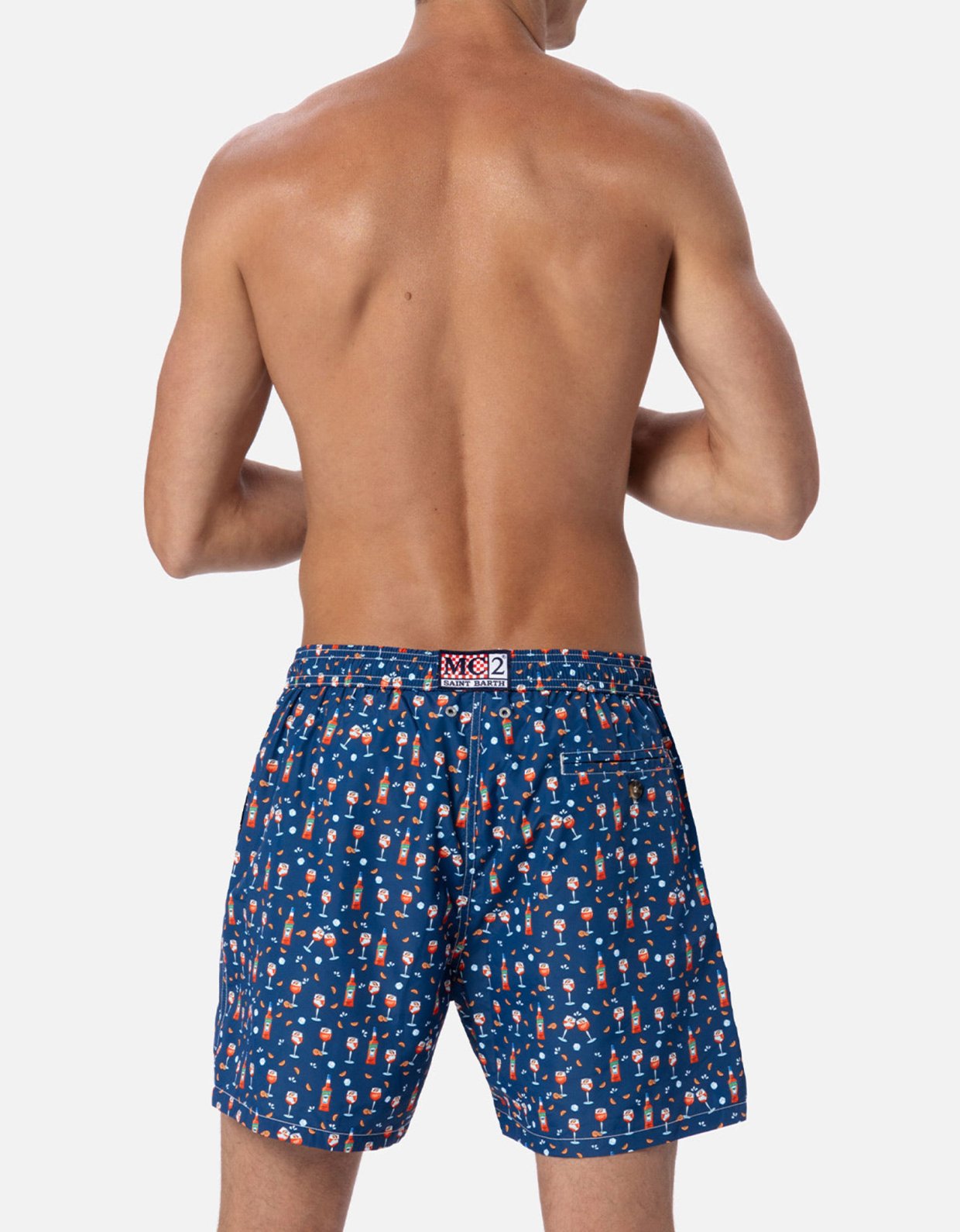 MC2 Saint Barth Man lightweight fabric swim shorts lighting micro fantasy with Aperol Spritz print