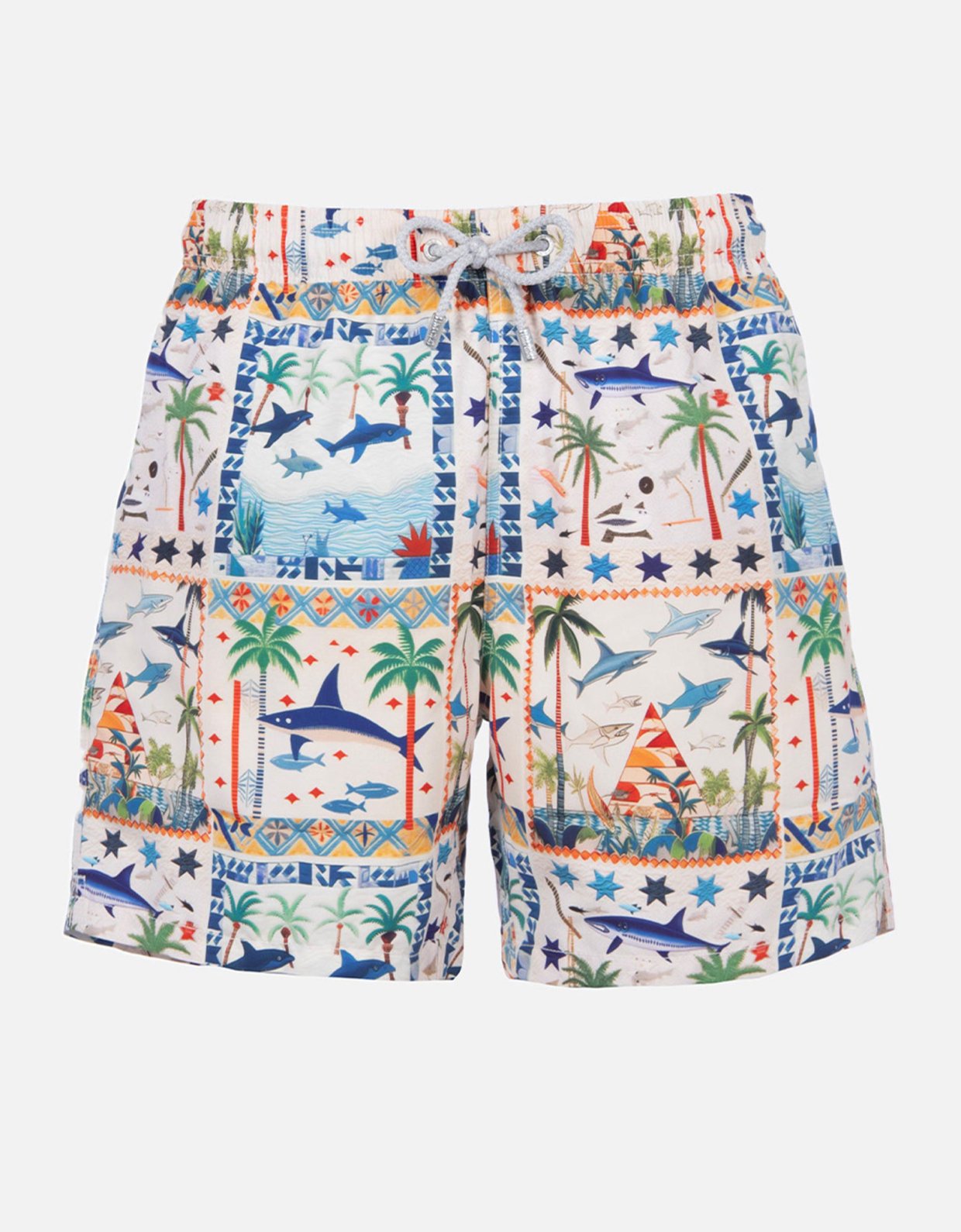 MC2 Saint Barth Man mid-length gustavia swim shorts with Egyptian shark print