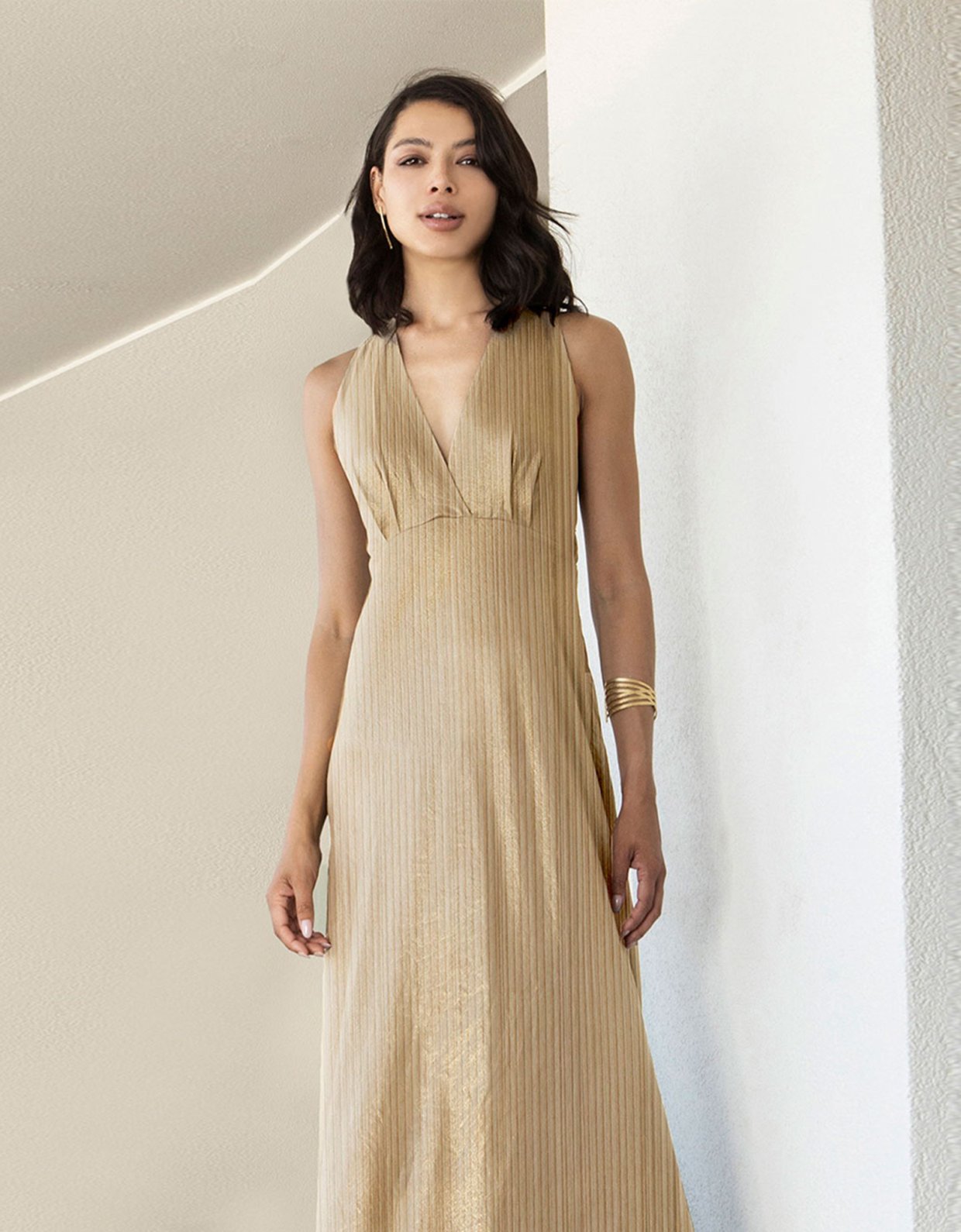 Aggel Knitwear Maxi relief dress gold