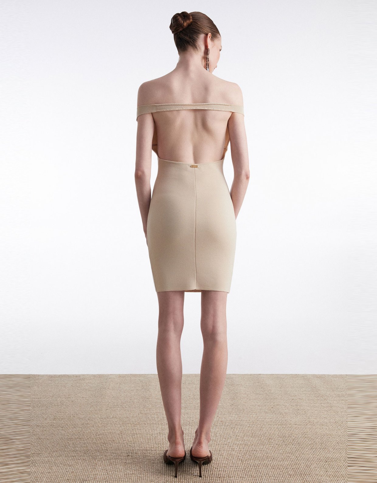 Nadia Rapti Fine line knitted mini dress beige