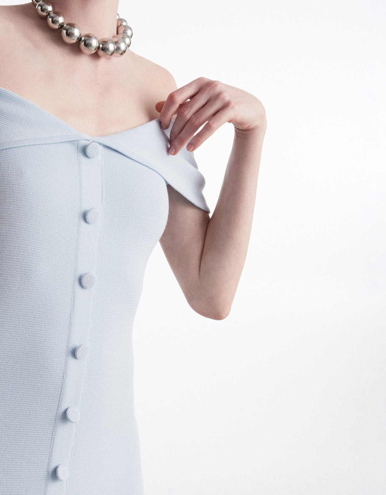 Nadia Rapti Fine line knitted dress midi ciel