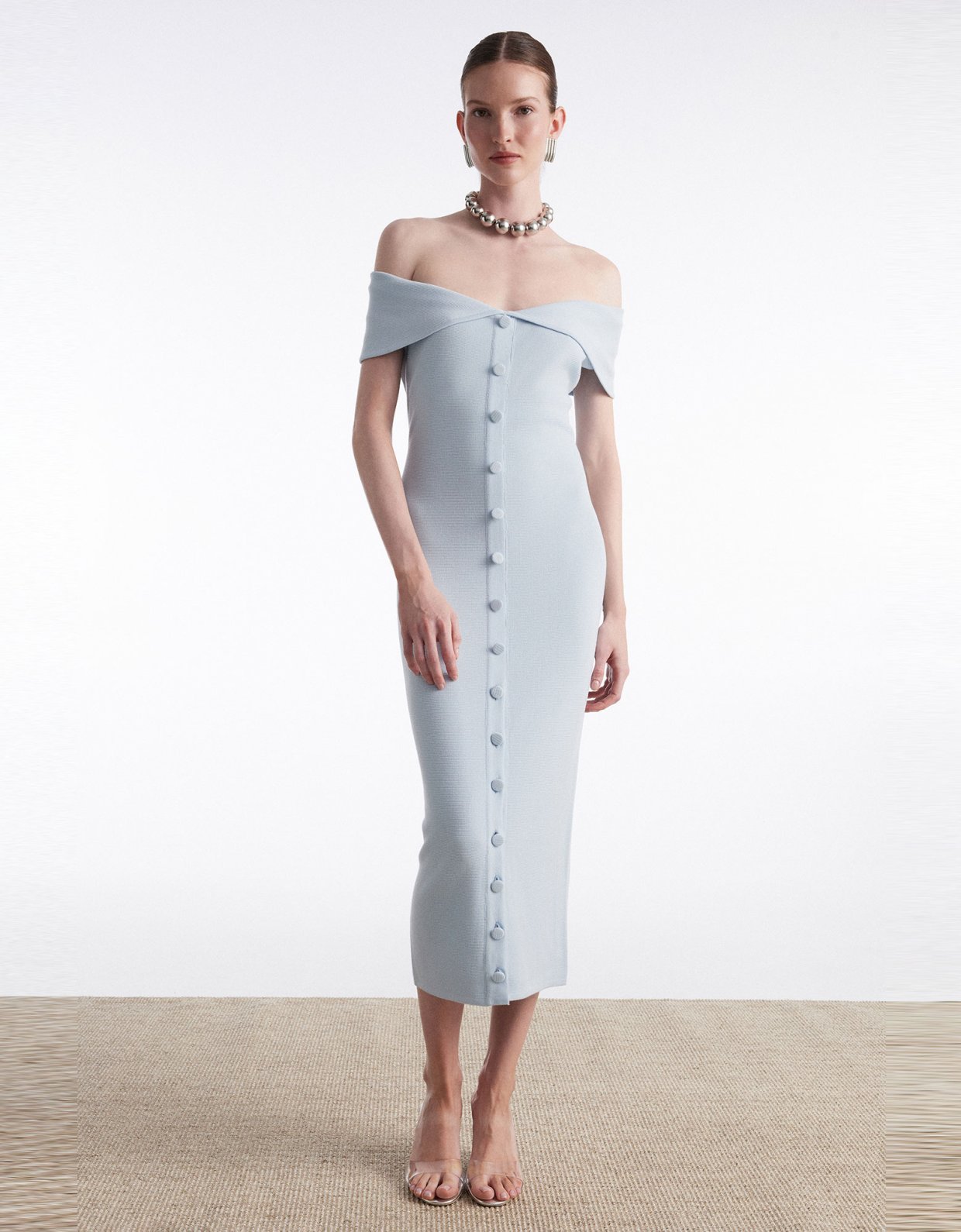 Nadia Rapti Fine line knitted dress midi ciel