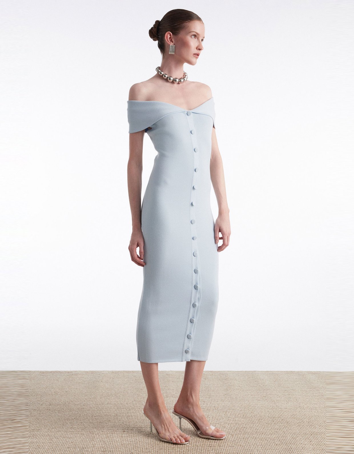 Nadia Rapti Fine line knitted dress midi ciel