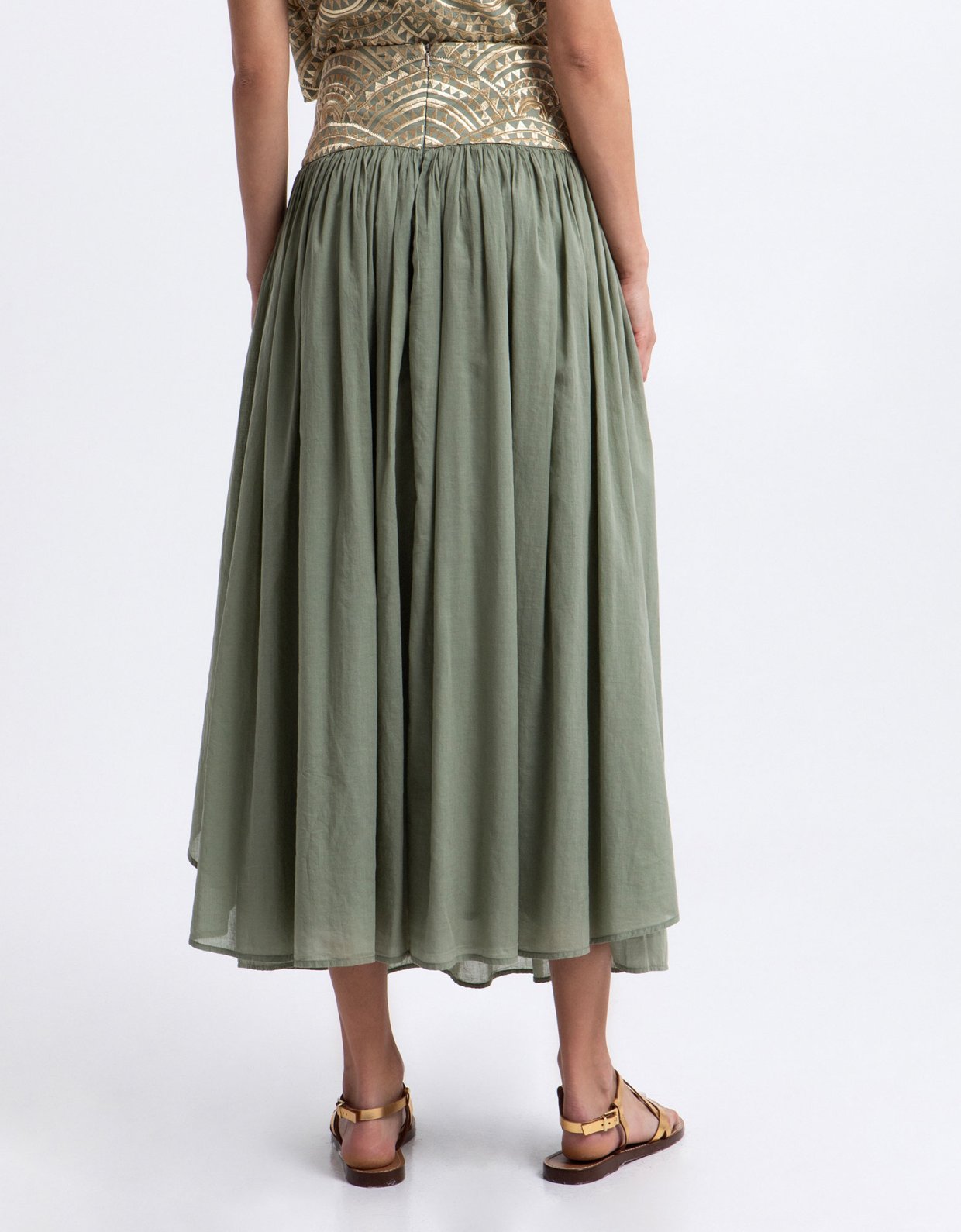 Greek Archaic Kori New triangle long skirt sage-gold