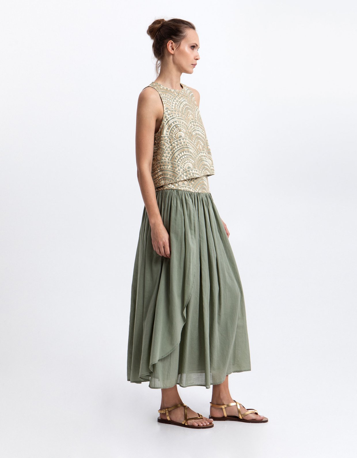 Greek Archaic Kori New triangle long skirt sage-gold