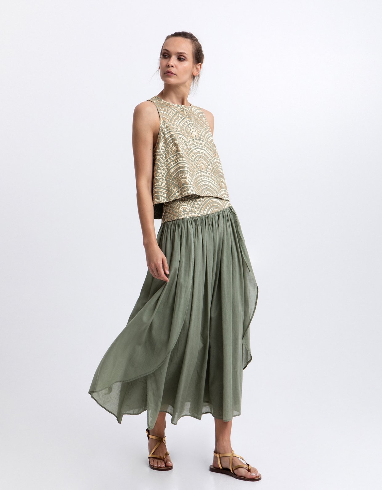 Greek Archaic Kori New triangle long skirt sage-gold