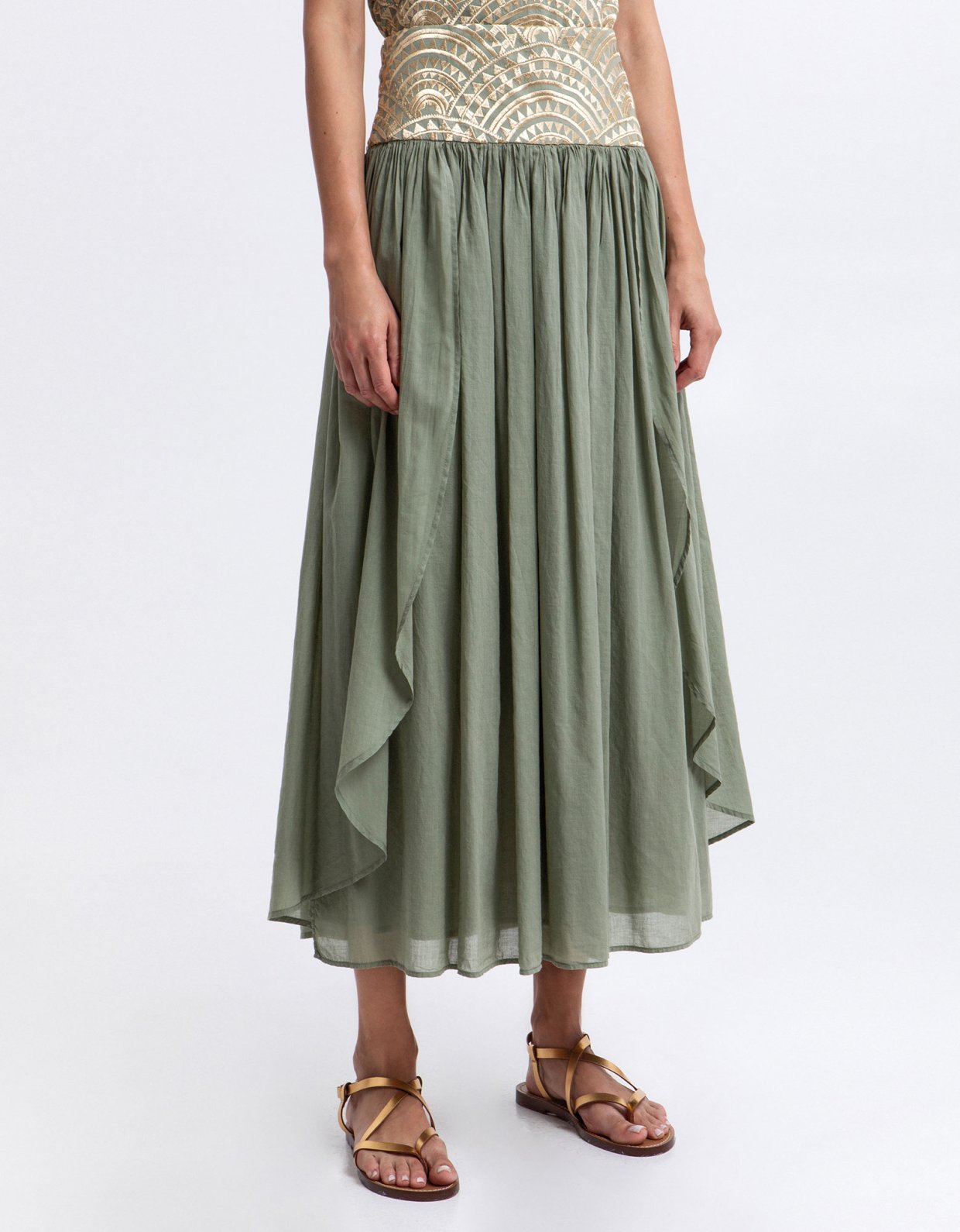 Greek Archaic Kori New triangle long skirt sage-gold