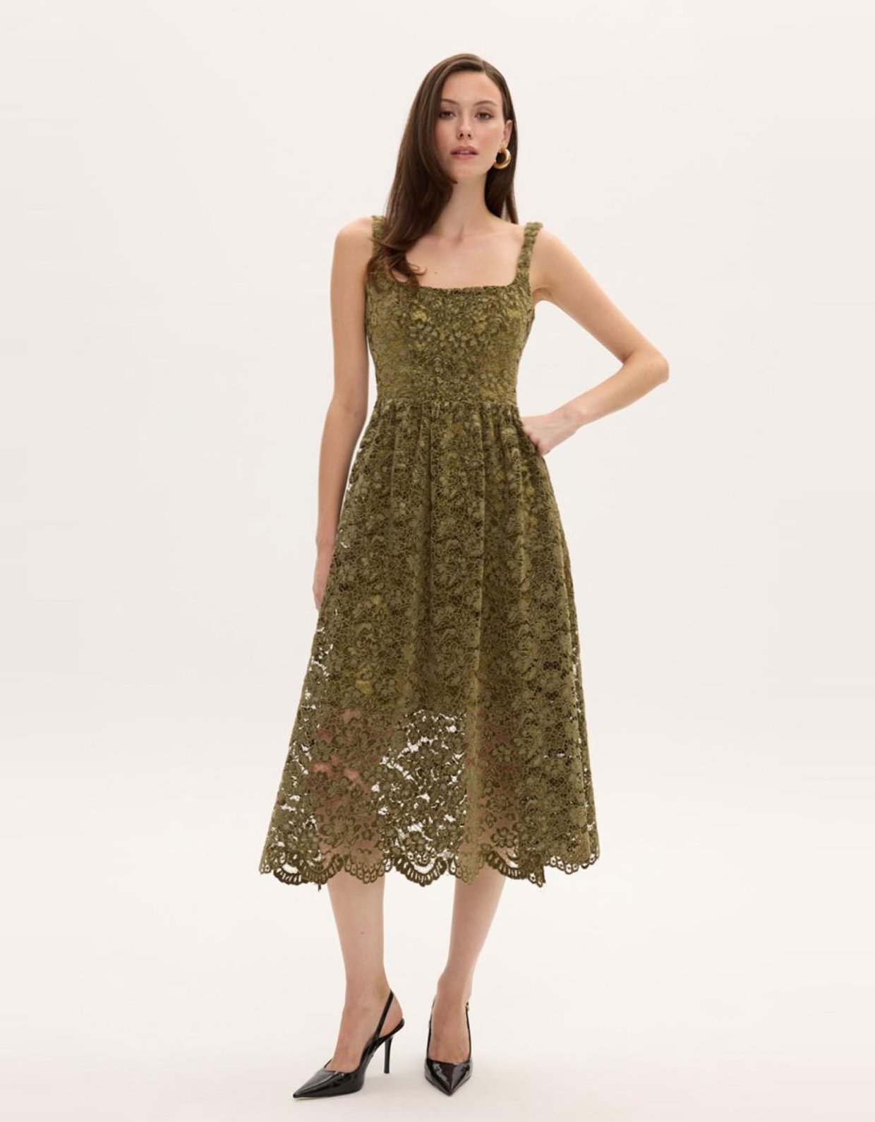 Ciel Concept Olive lace velvet midi dress