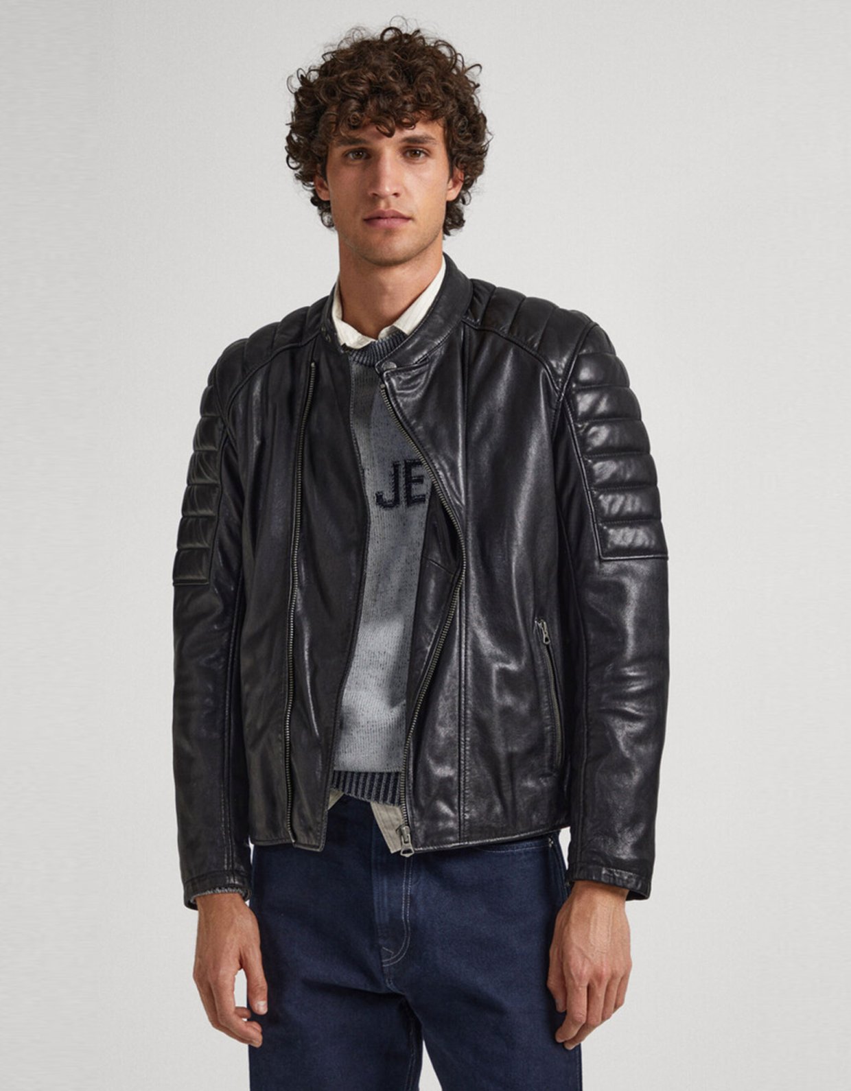 Pepe Jeans Brewster leather biker jacket Greek Fashion Room