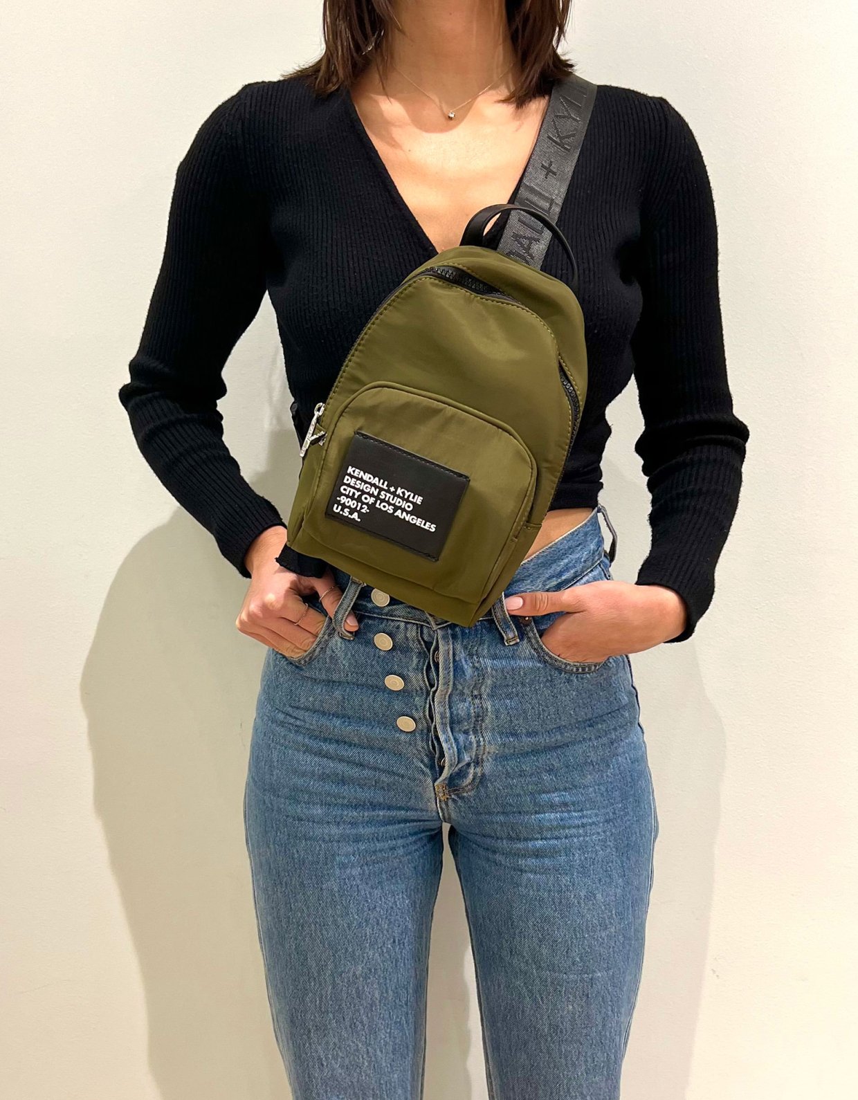Kendall + Kylie Pam medium backpack khaki