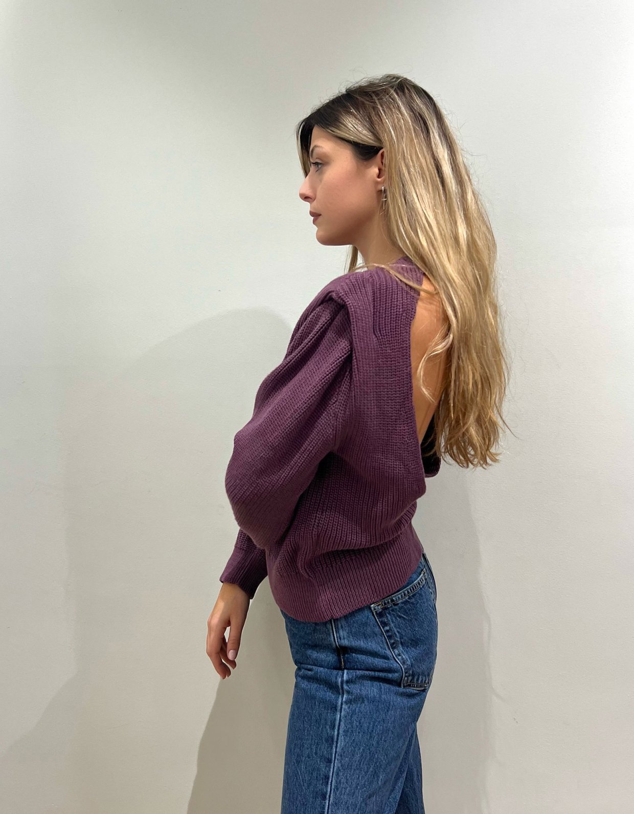 NA-KD Open back knitted purple sweater