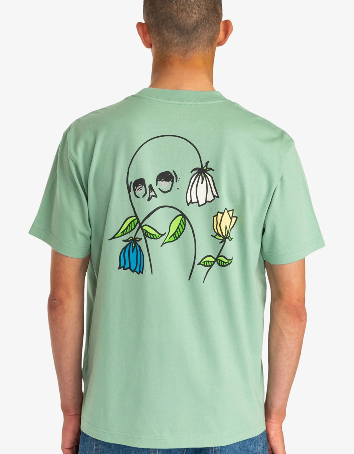 Rvca Flower skull tee green