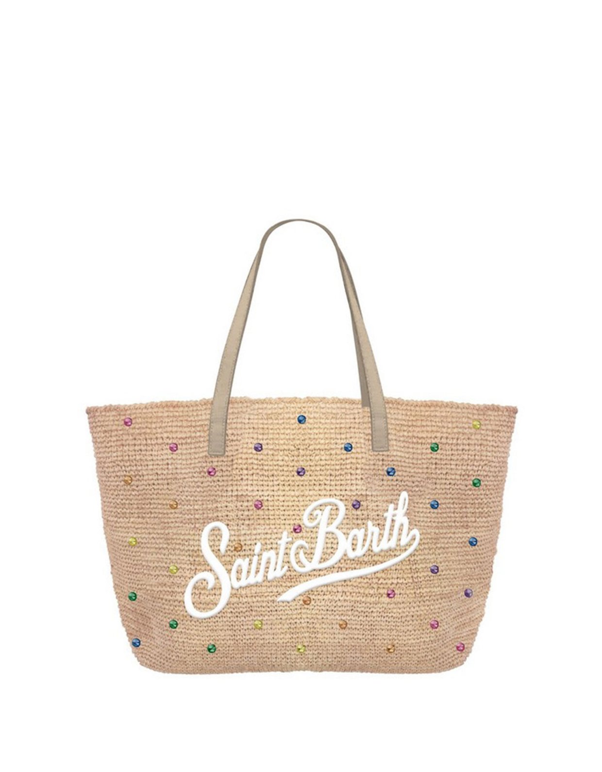 MC2 Saint Barth Raffia city shoulder bag with multicolor strass