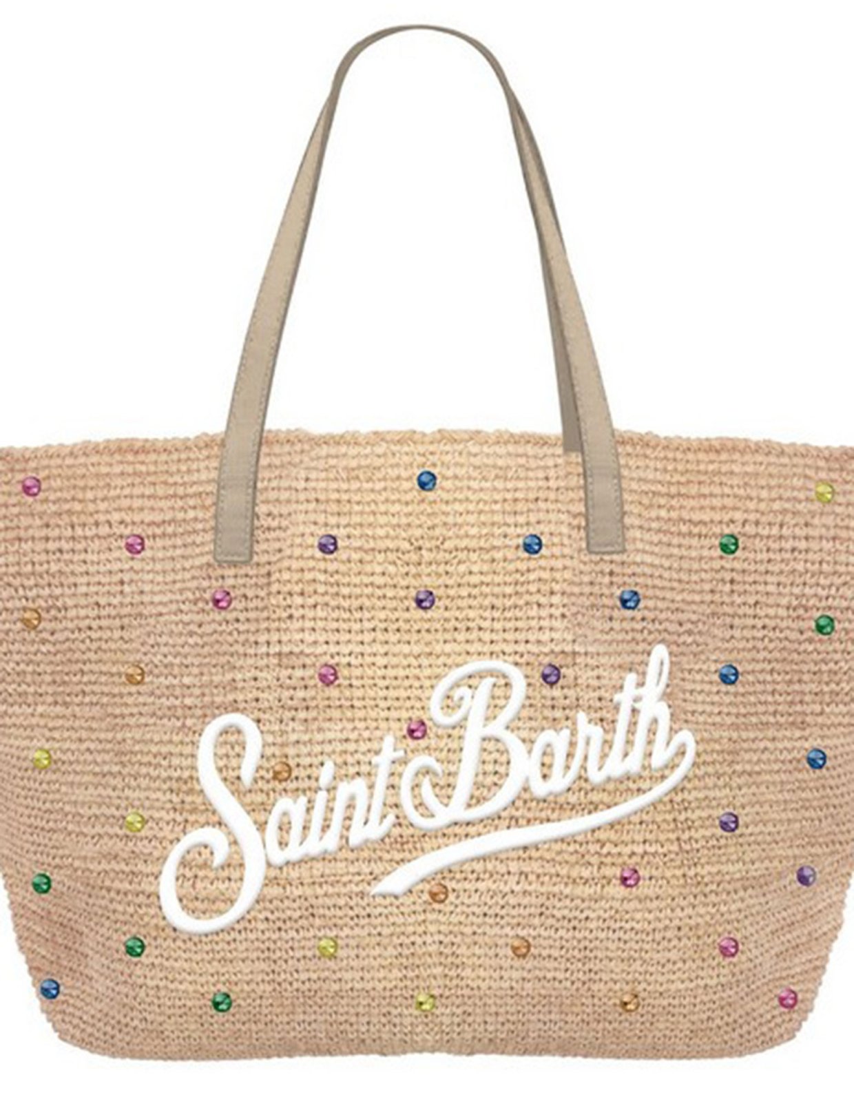 MC2 Saint Barth Raffia city shoulder bag with multicolor strass
