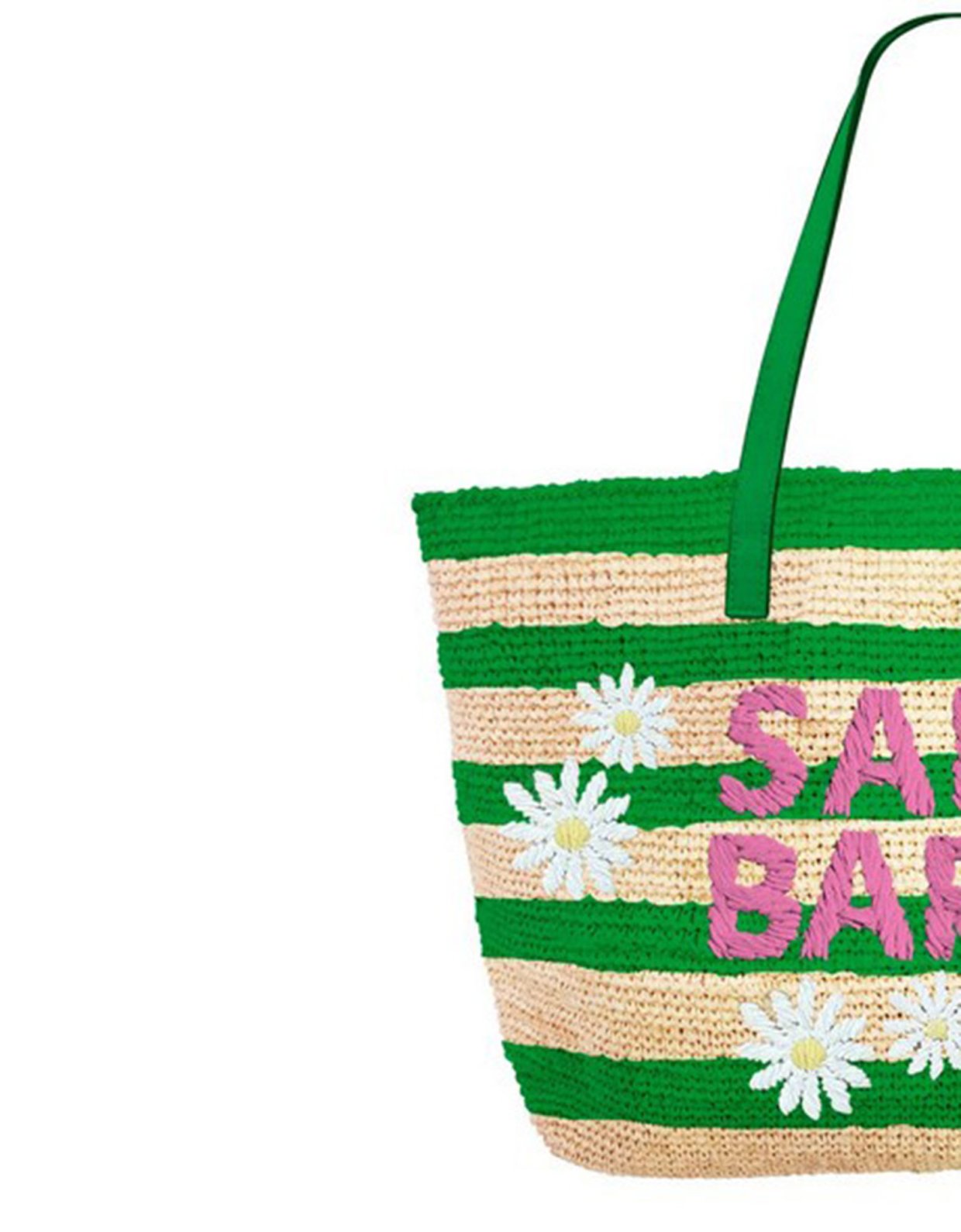 MC2 Saint Barth Raffia city shoulder bag with stripes and daisies