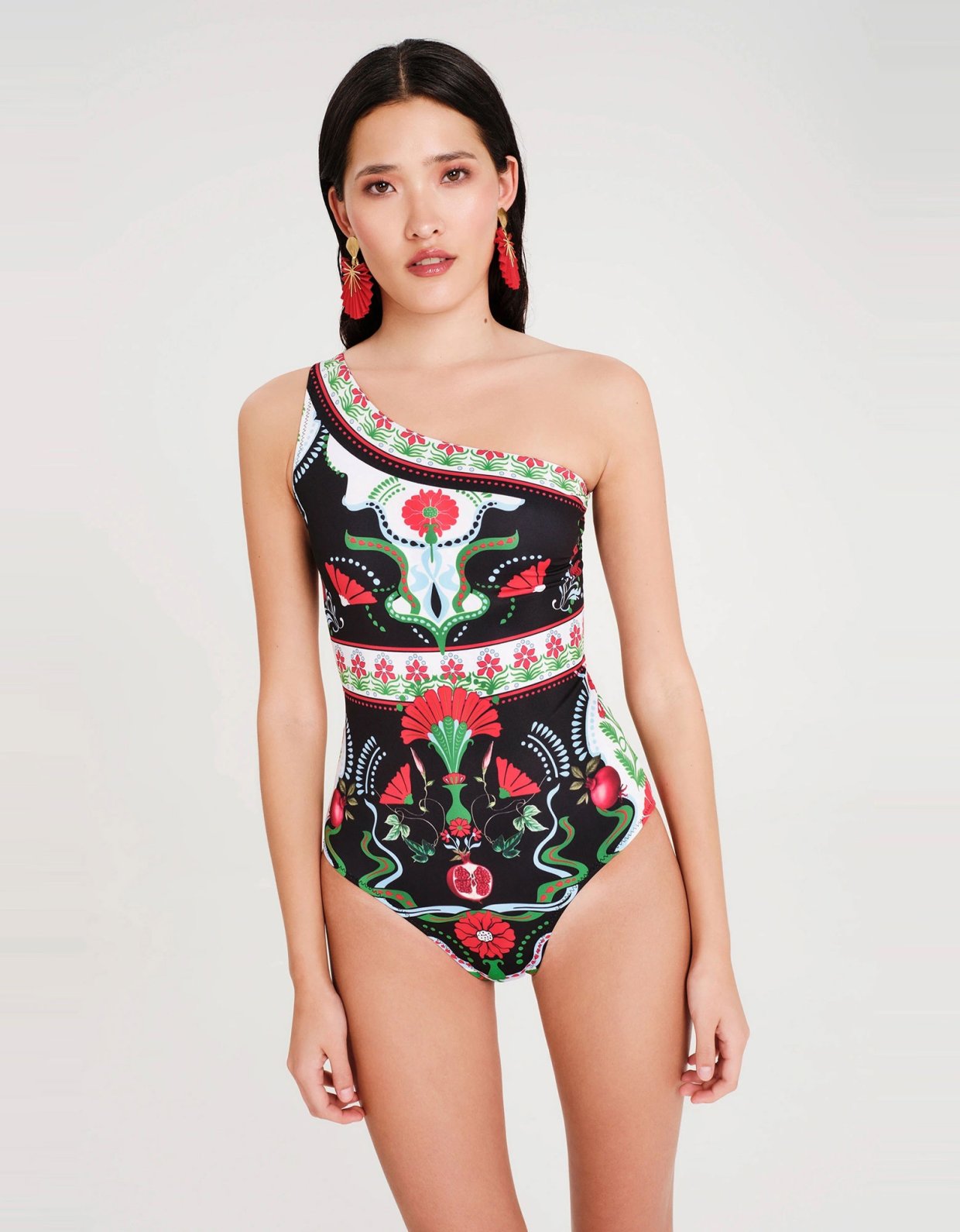 Peace and Chaos Pomegranate one shoulder swimsuit