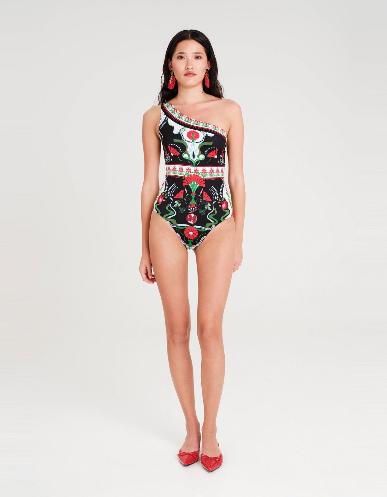 Peace and Chaos Pomegranate one shoulder swimsuit