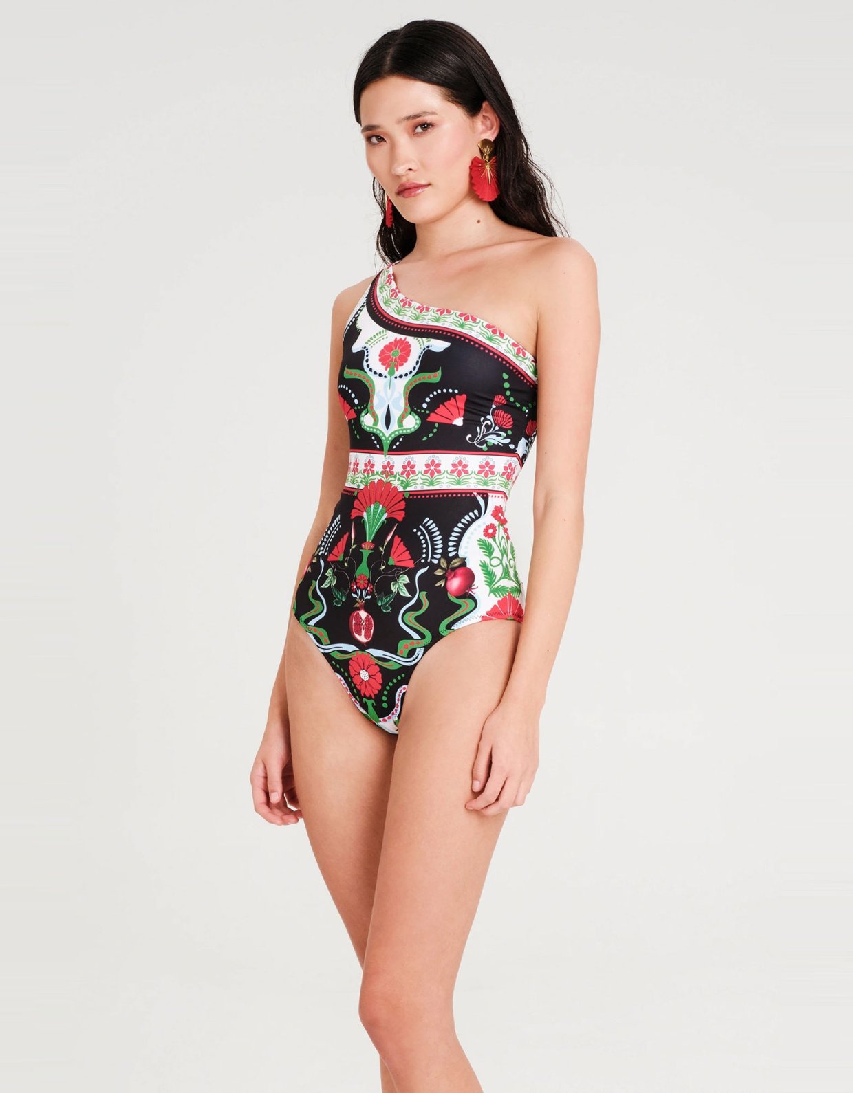 Peace and Chaos Pomegranate one shoulder swimsuit