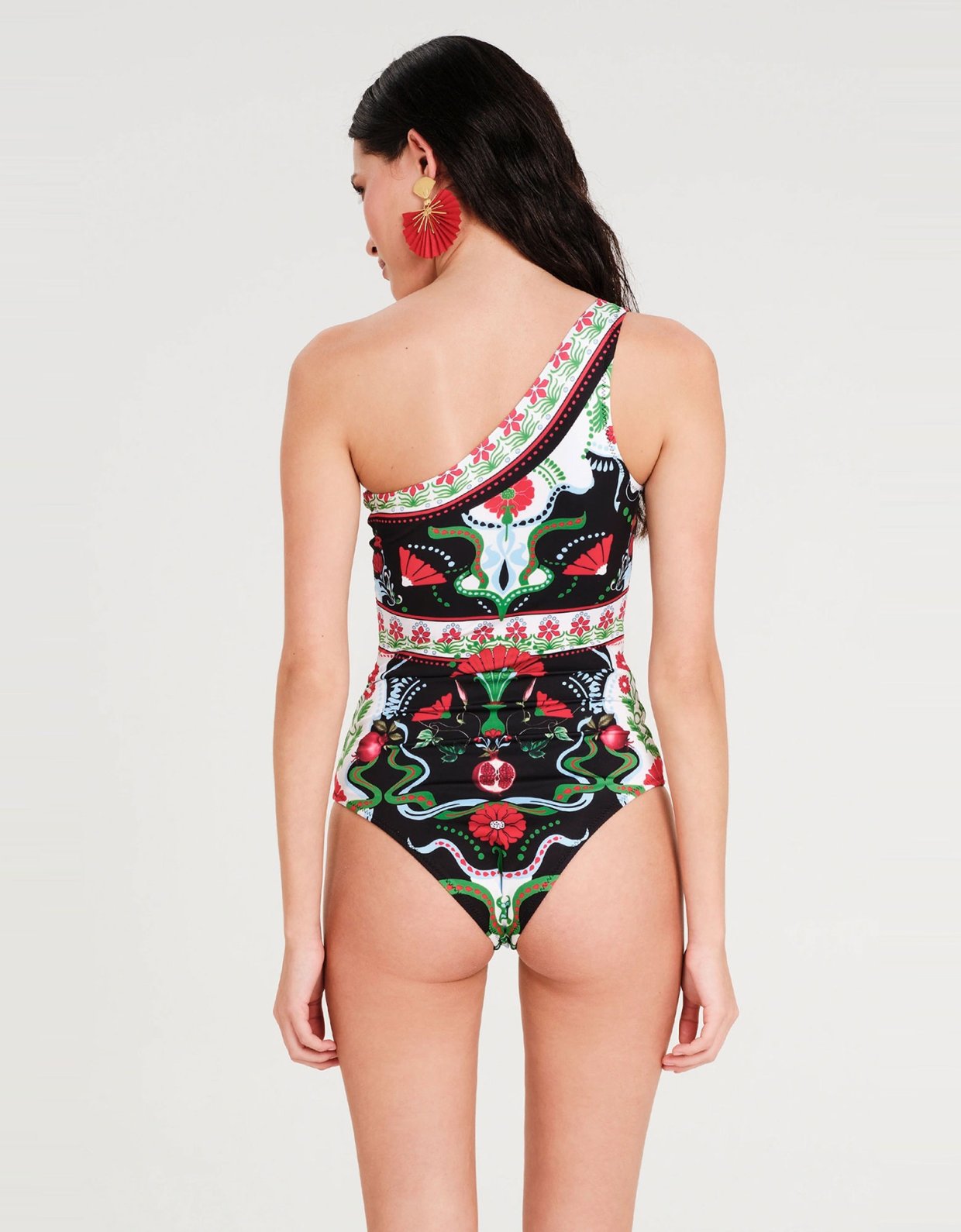 Peace and Chaos Pomegranate one shoulder swimsuit