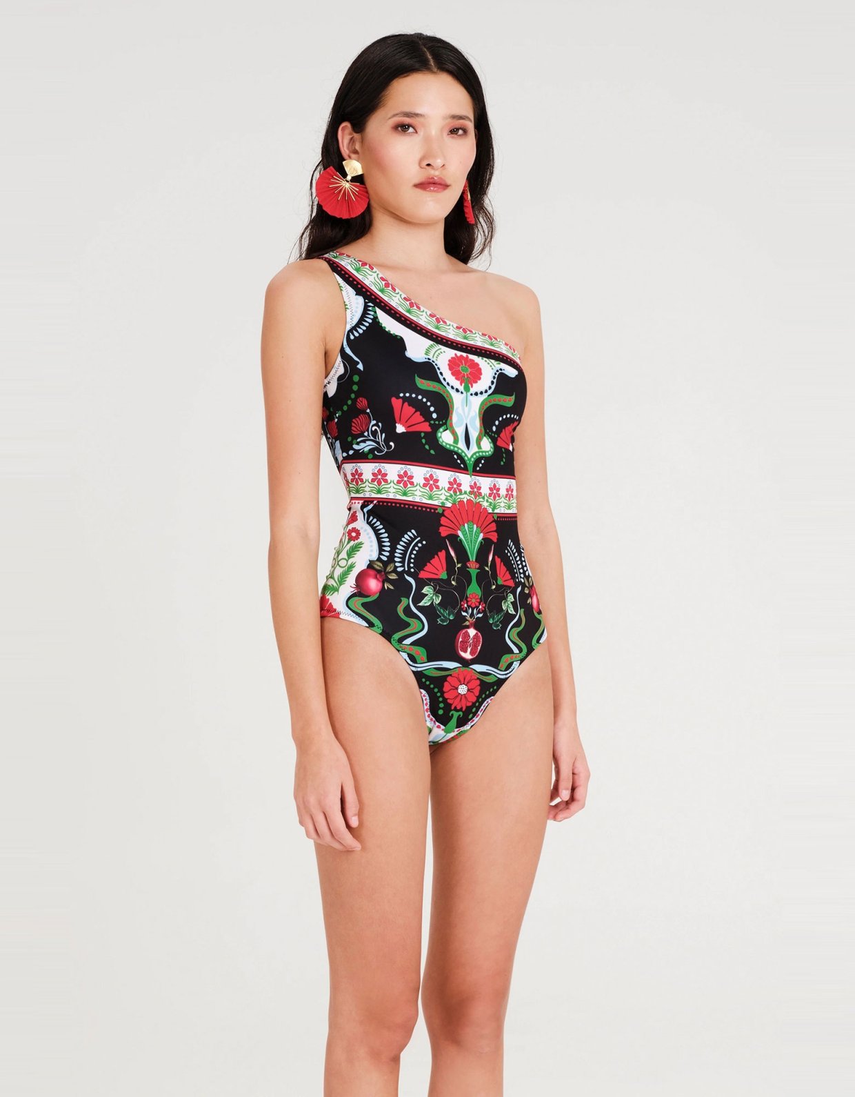 Peace and Chaos Pomegranate one shoulder swimsuit